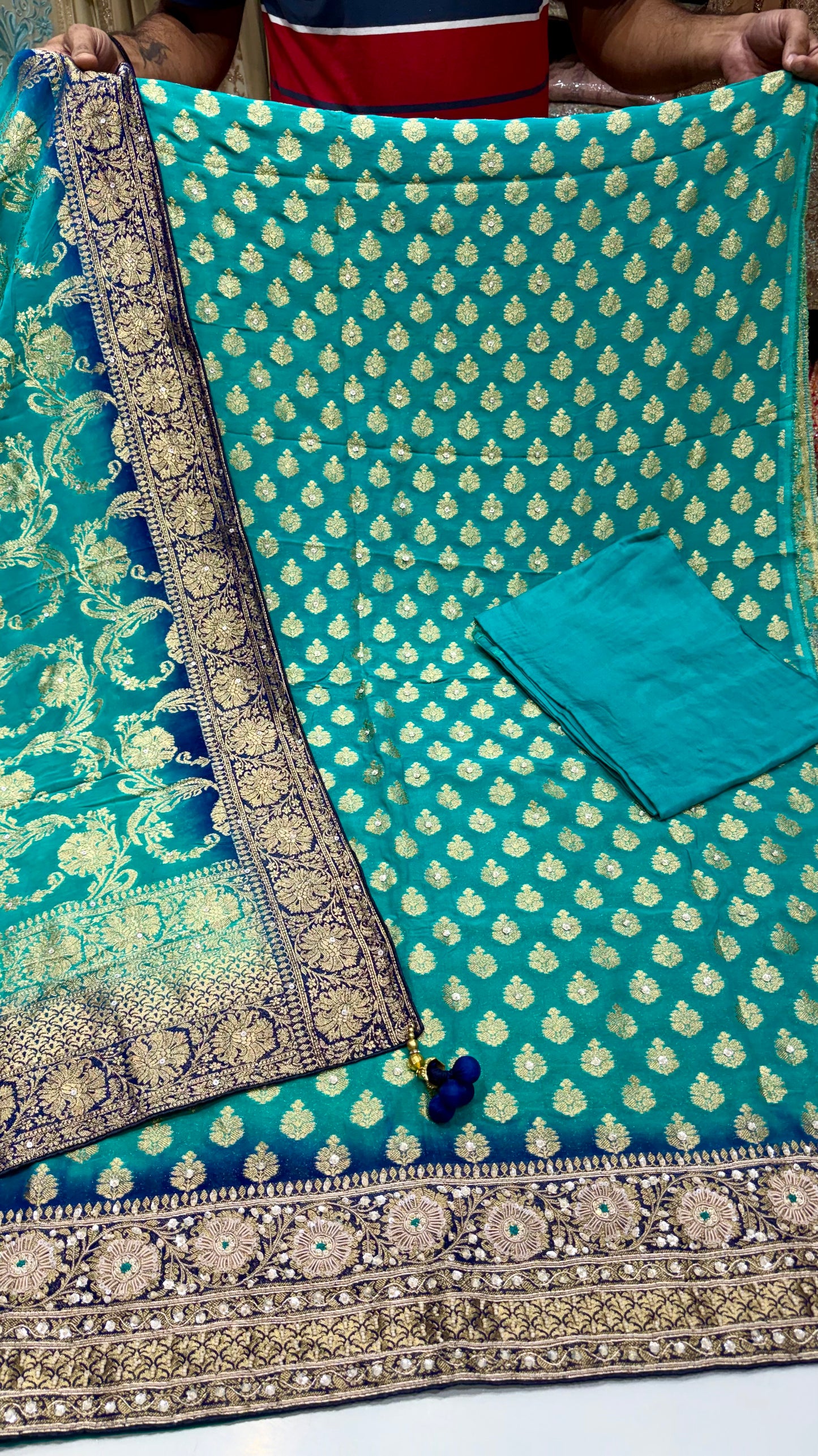 Premium Unstitched Pure Mysore Georgette Embroidered Suit with Designer Mysore Dupatta | Nakshi & Zardozi Handwork | Luxury Wedding Wear