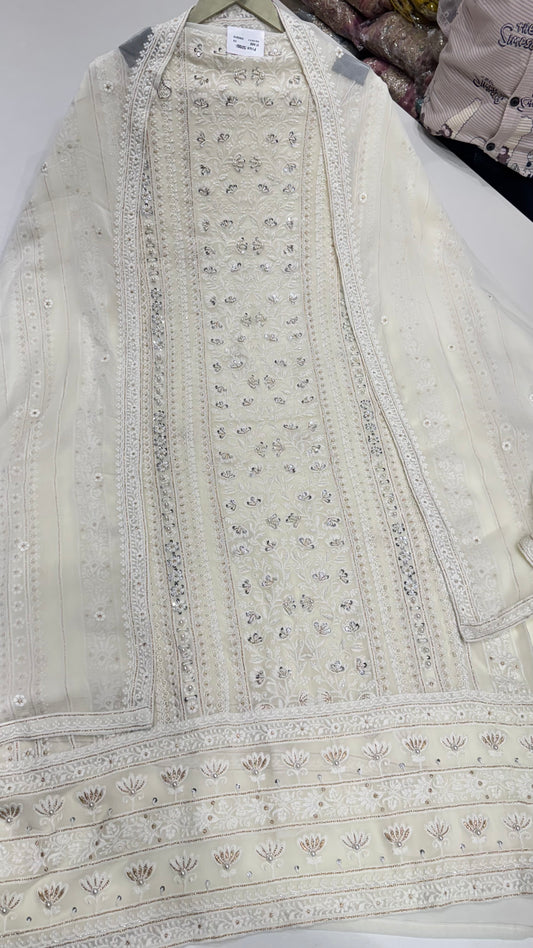 Unstitched Pure Georgette Lakhnavi Embroidered Suit with Chiffon Dupatta