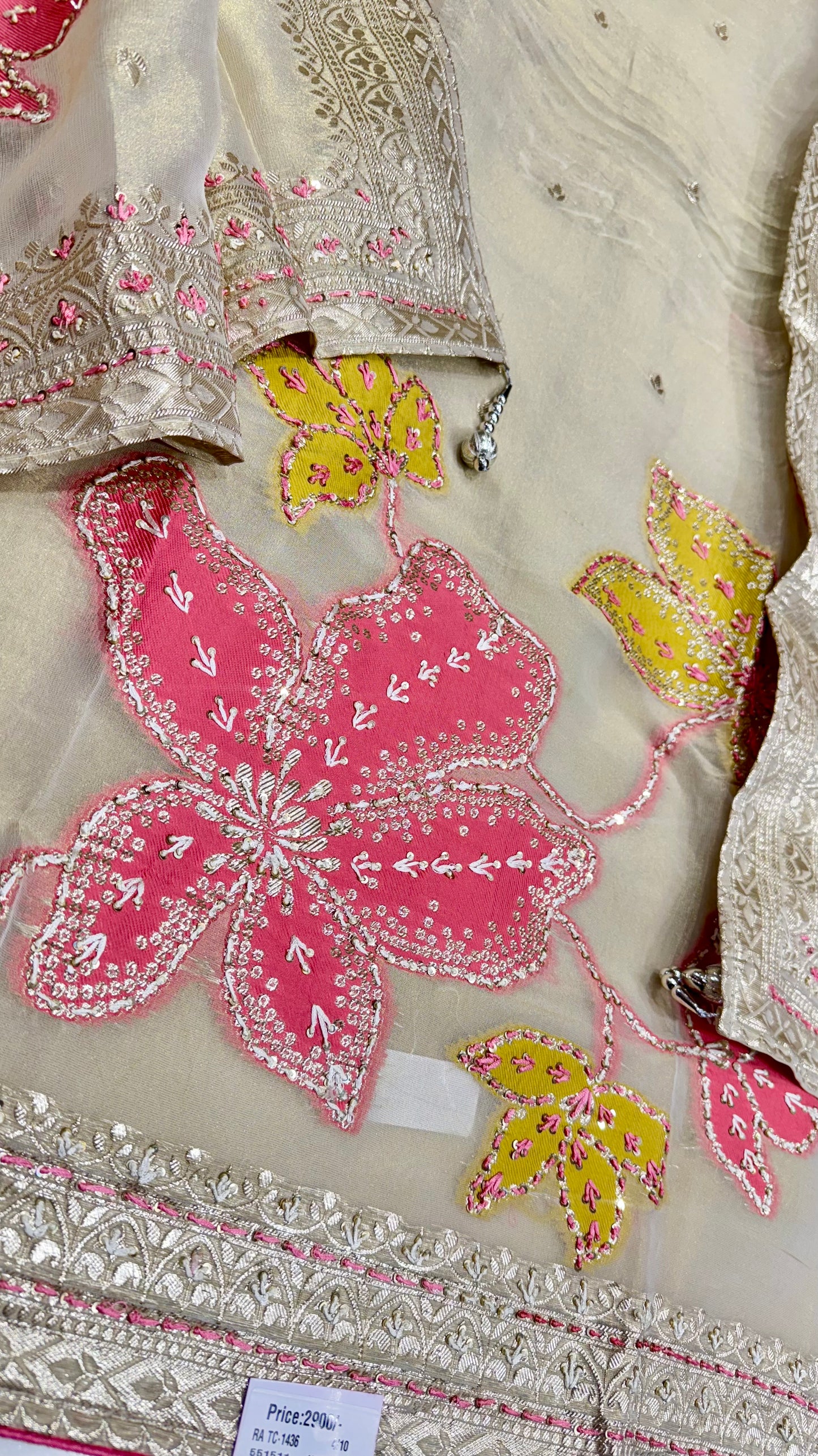 Elegant Banarasi Tissue Hand Embroidered Unstitched Suit with Kantha Work