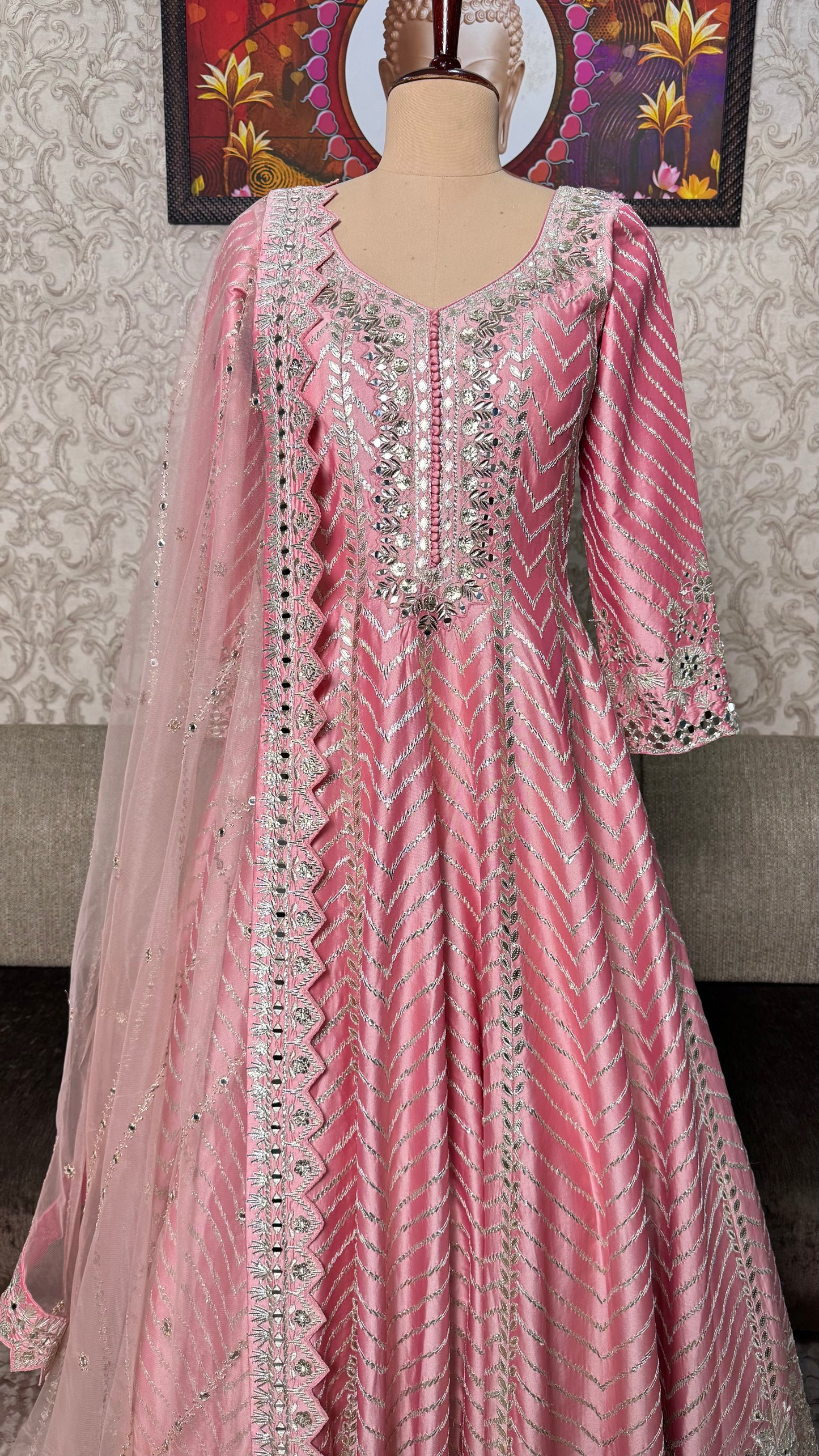 Designer Readymade Pure Silk Floor-Length Anarkali with Heavy Dupatta (Free Size up to 42 Bust)
