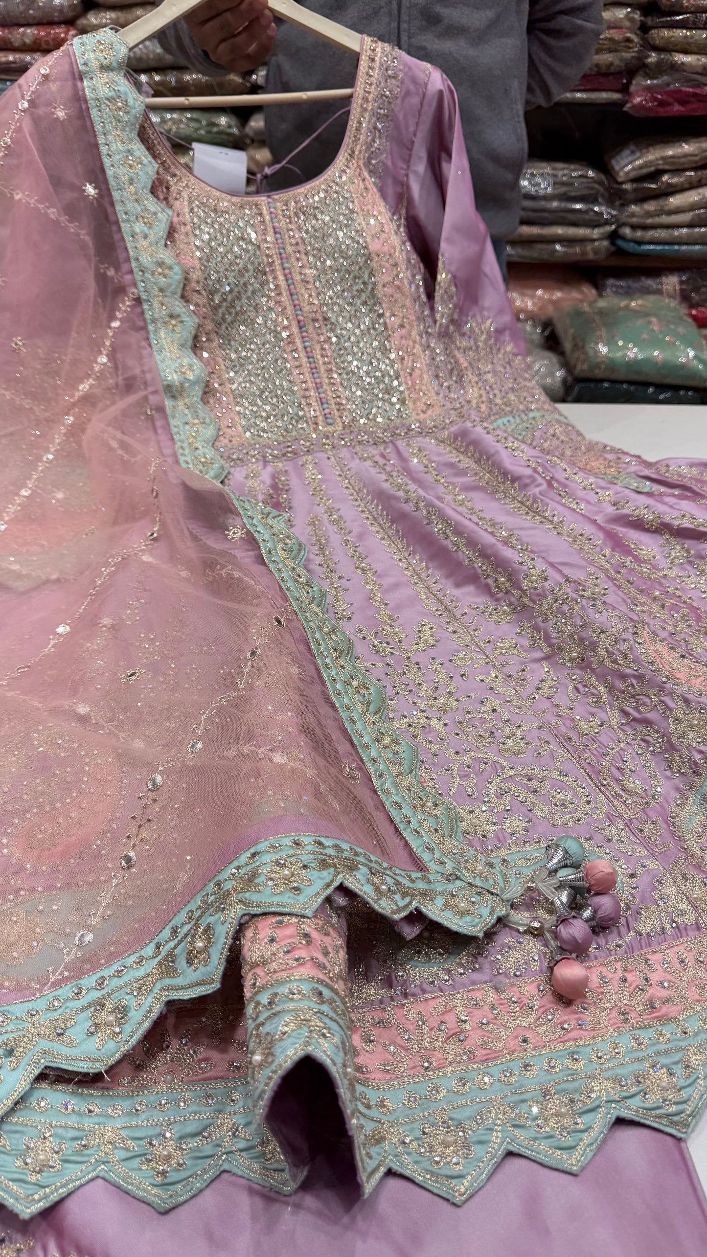 Pure Silk Zari Embroided Pakistani Anarkali with salwar