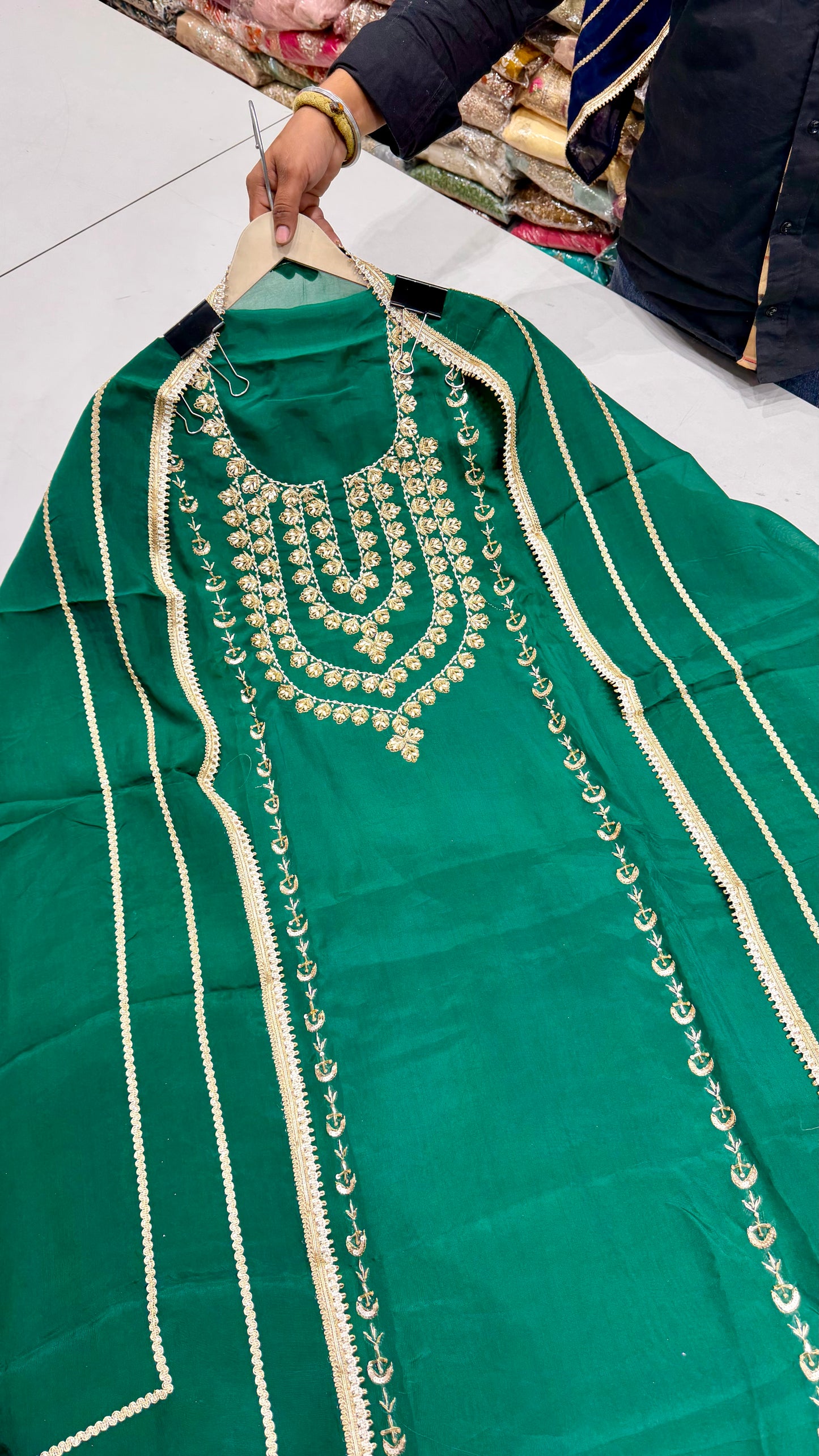Elegant Pure Opada Silk Unstitched Suit with Zardozi Handwork & Organza Dupatta