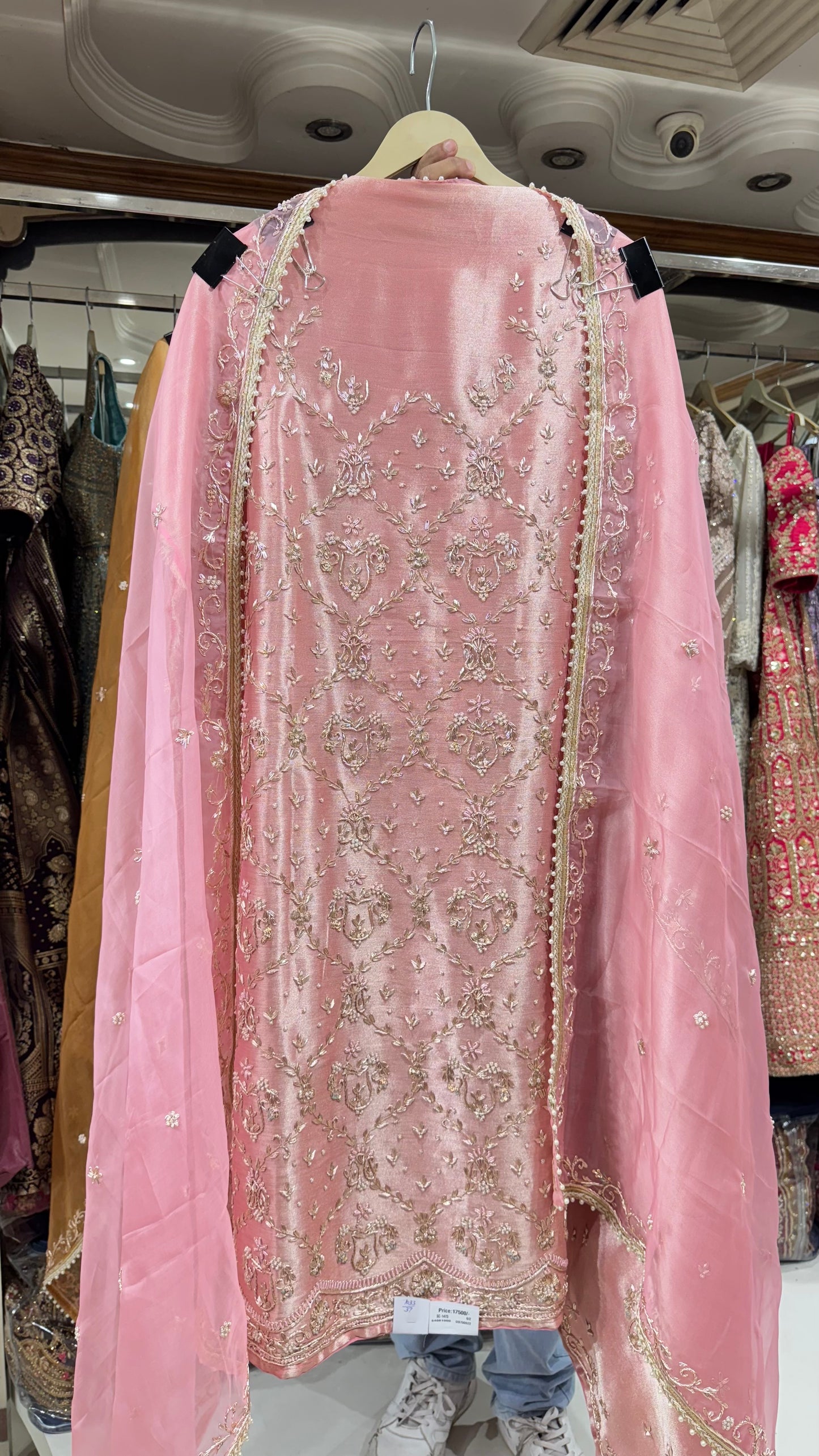 Luxury Shimmer Tissue (Jiraf Silk) Unstitched Suit with Dabka ,Zardozi & Pearl Detailing