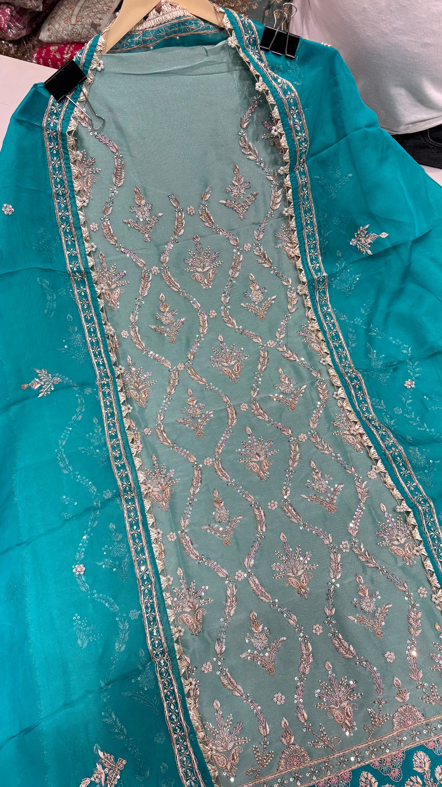 Luxury Pure Tissue & Organza Hand-Embroidered Unstitched Suit