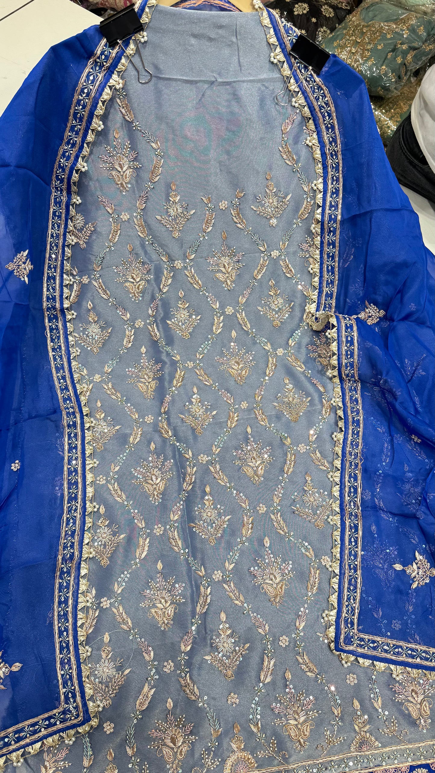 Luxury Pure Tissue & Organza Hand-Embroidered Unstitched Suit