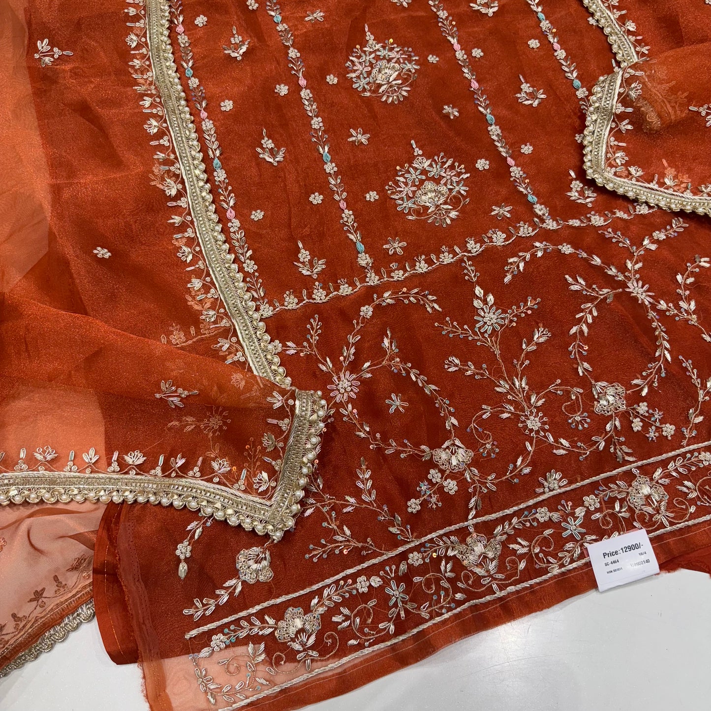 Premium Embroidered Glass Organza Suit Set with Four-Side Embellished Dupatta & Crepe Bottom