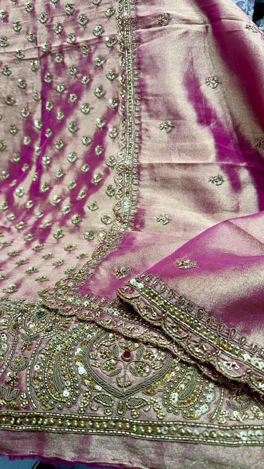 ✨ Regal Pure Tissue Oxidized Zardozi Handworked Unstitched Suit Set