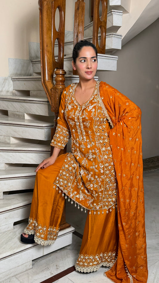 Readymade Pure Silk Zardozi Embroidered Pant Suit – Free Size (Up to 42” Bust)