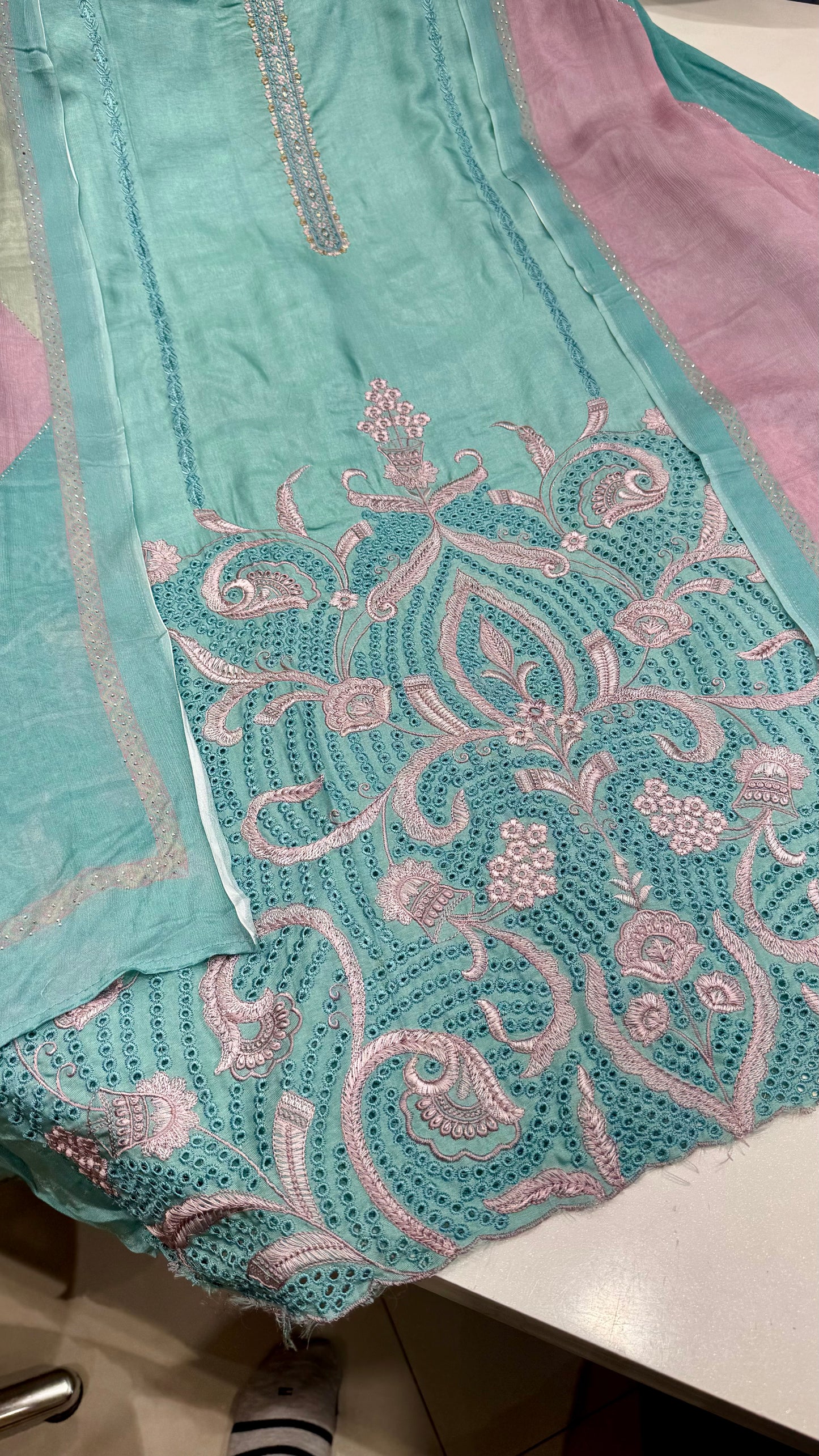 Opada Silk Unstitched Embroidered Suit with Printed Chinon Dupatta