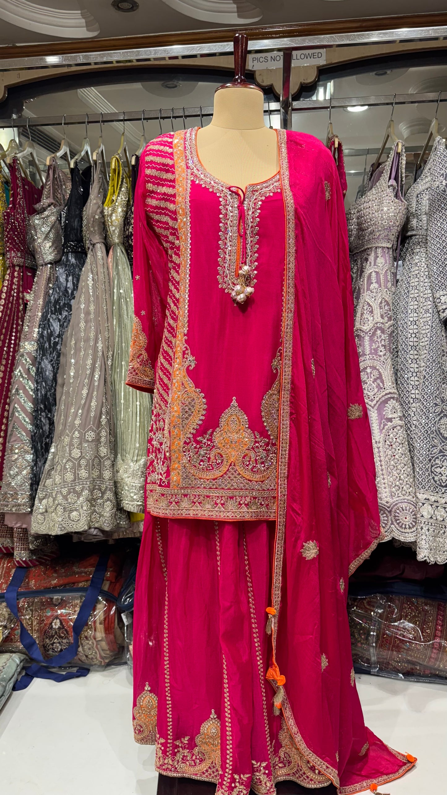 Mazenta pink chinon sharara set