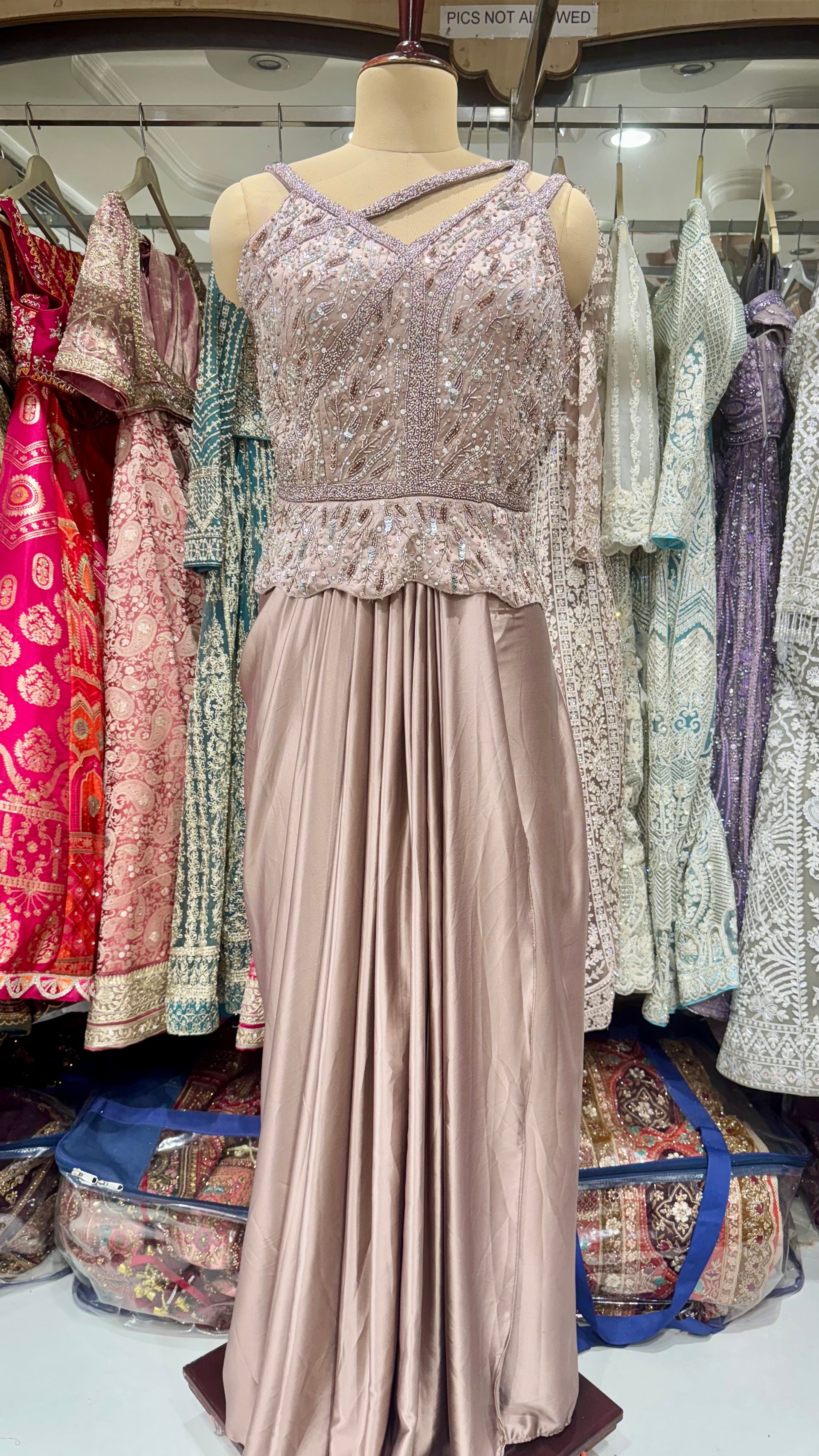 peplum indo western dress Peach Wedding Dress: Embroidered Peplum Top & Sharara Pant