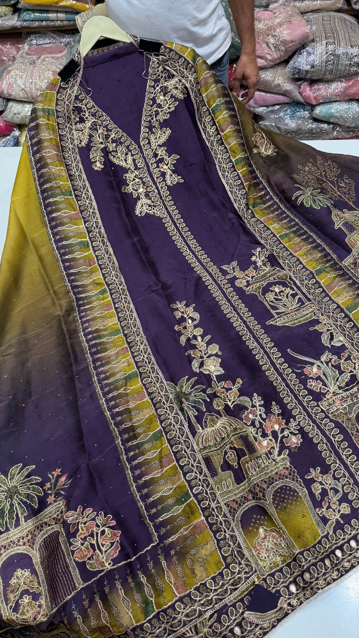 ✨ Sabyasachi Inspired Pure Organza Silk Purple Designer Unstitched Suit Set