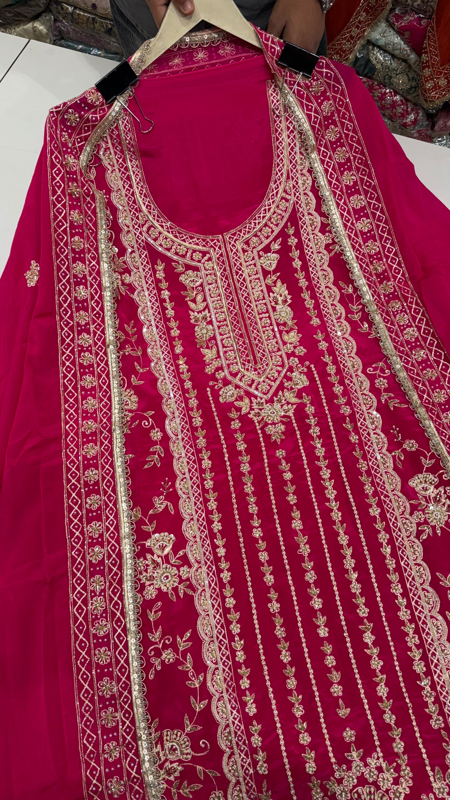 Royal Bridal Crepe Zardozi Handworked Unstitched Suit Set