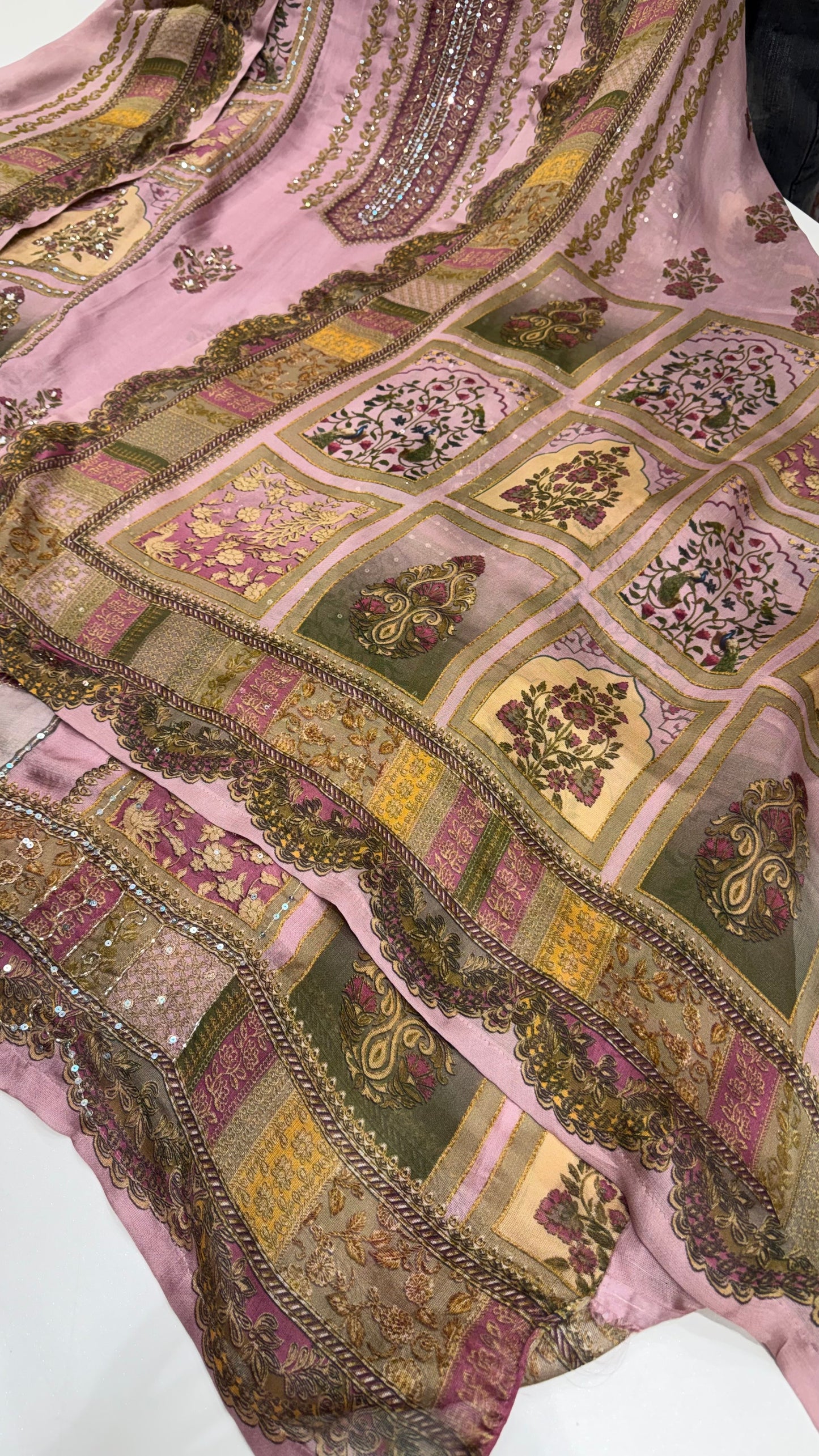 Luxury Unstitched Pure Burberry Tissue Suit | Designer Position Print with Heavy Zari & Sequence Hand Embroidery | Printed Dupatta & Cotton Silk Bottom Fabric | Festive Wedding Wear (US7236)