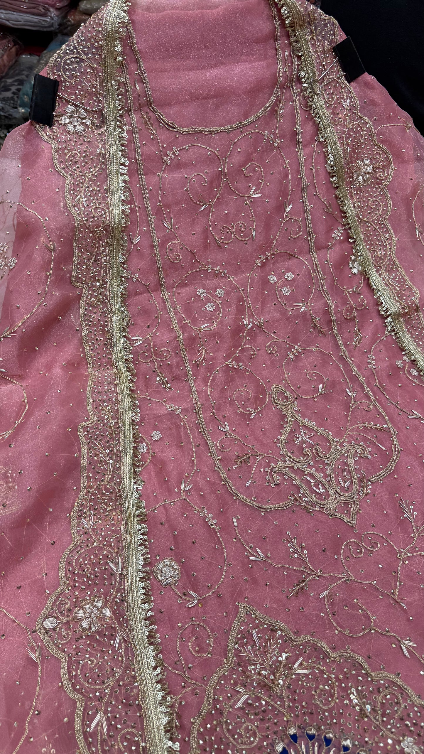 Luxury Dabka & Farrukhabadi Handwork Organza Unstitched Suit with Jaal Dupatta