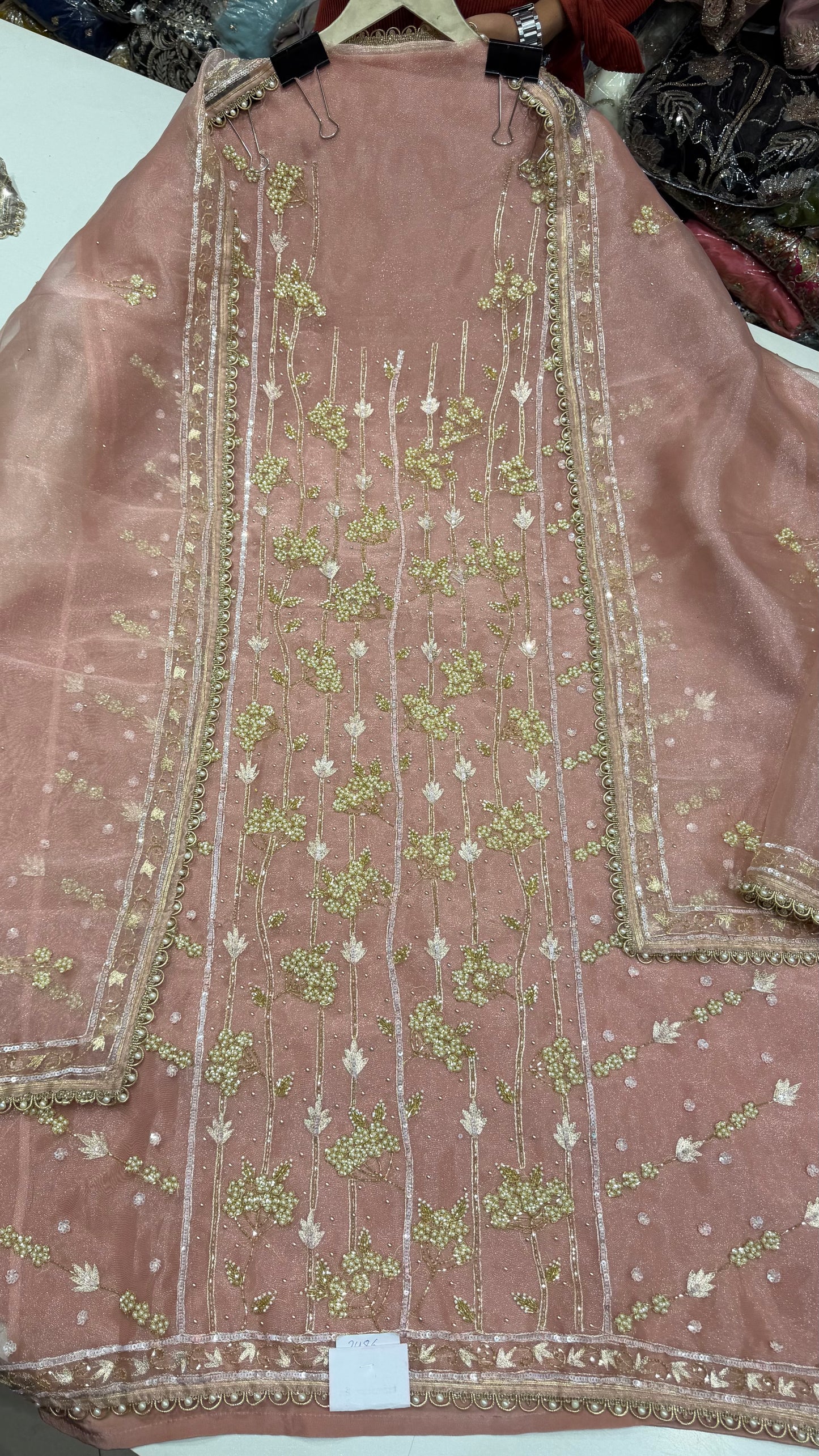 ✨ Elegant Pearl Bloom Pure Organza Unstitched Suit Set