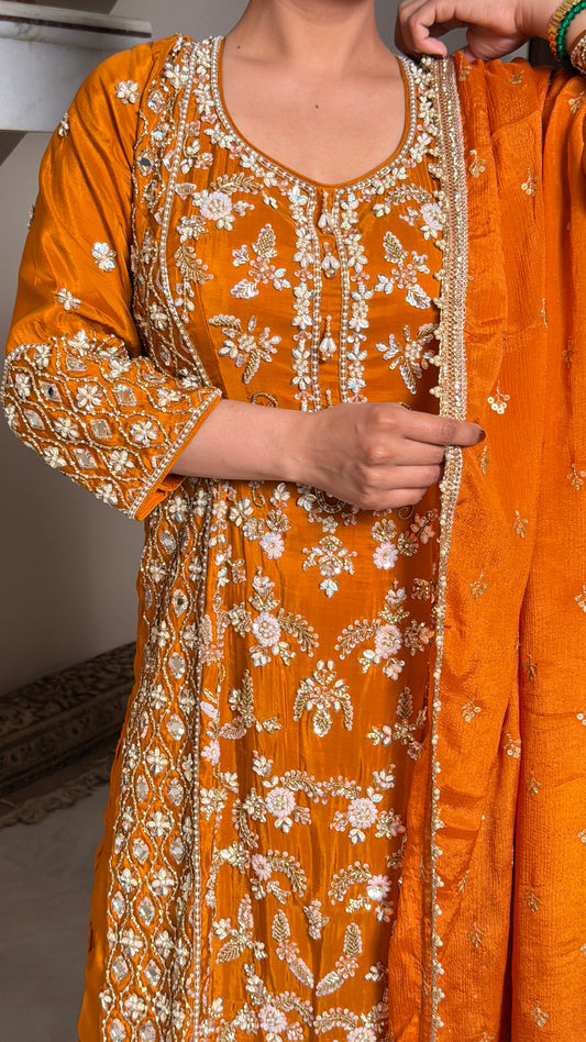 Readymade Pure Silk Zardozi Embroidered Pant Suit – Free Size (Up to 42” Bust)