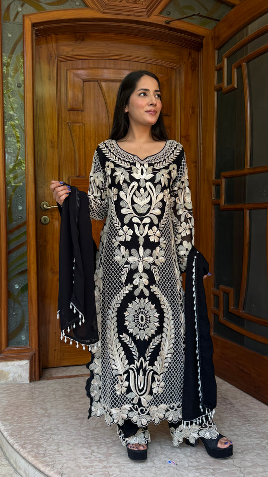 Long Pakistani Georgette Pants Suit with Hand Beads Work