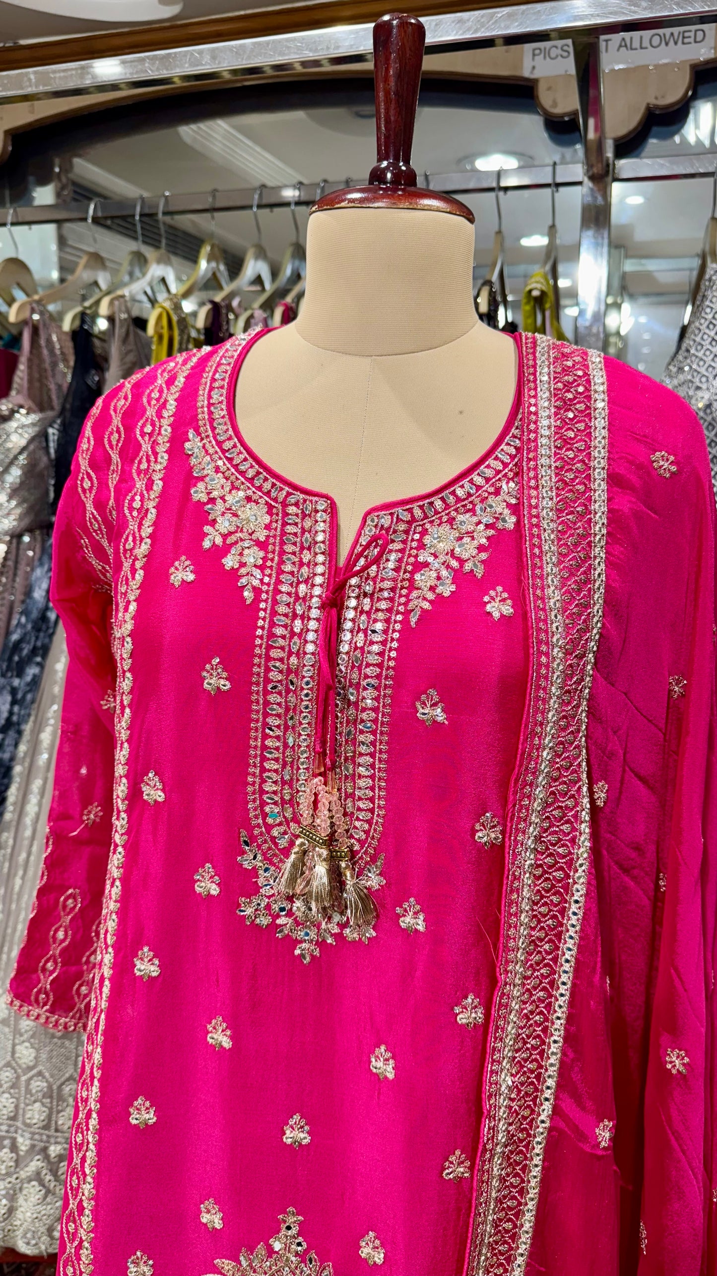 Mazenta pink chinon sharara set