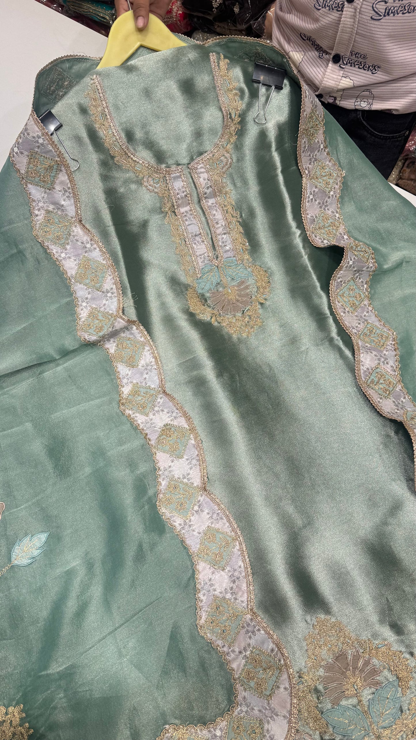 Luxury Shimmer Tissue Unstitched Suit with Zari & Sequin Embroidery