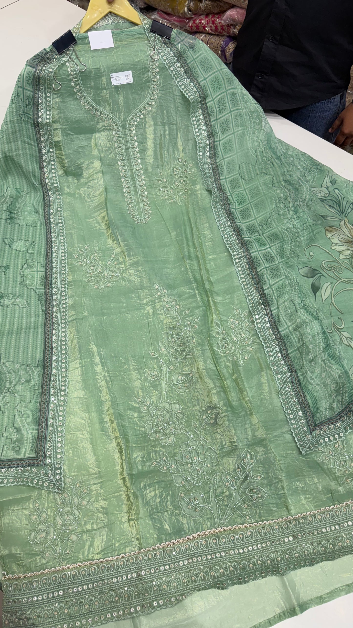 Luxurious Paper Silk & Chiffon Handwork Suit Set