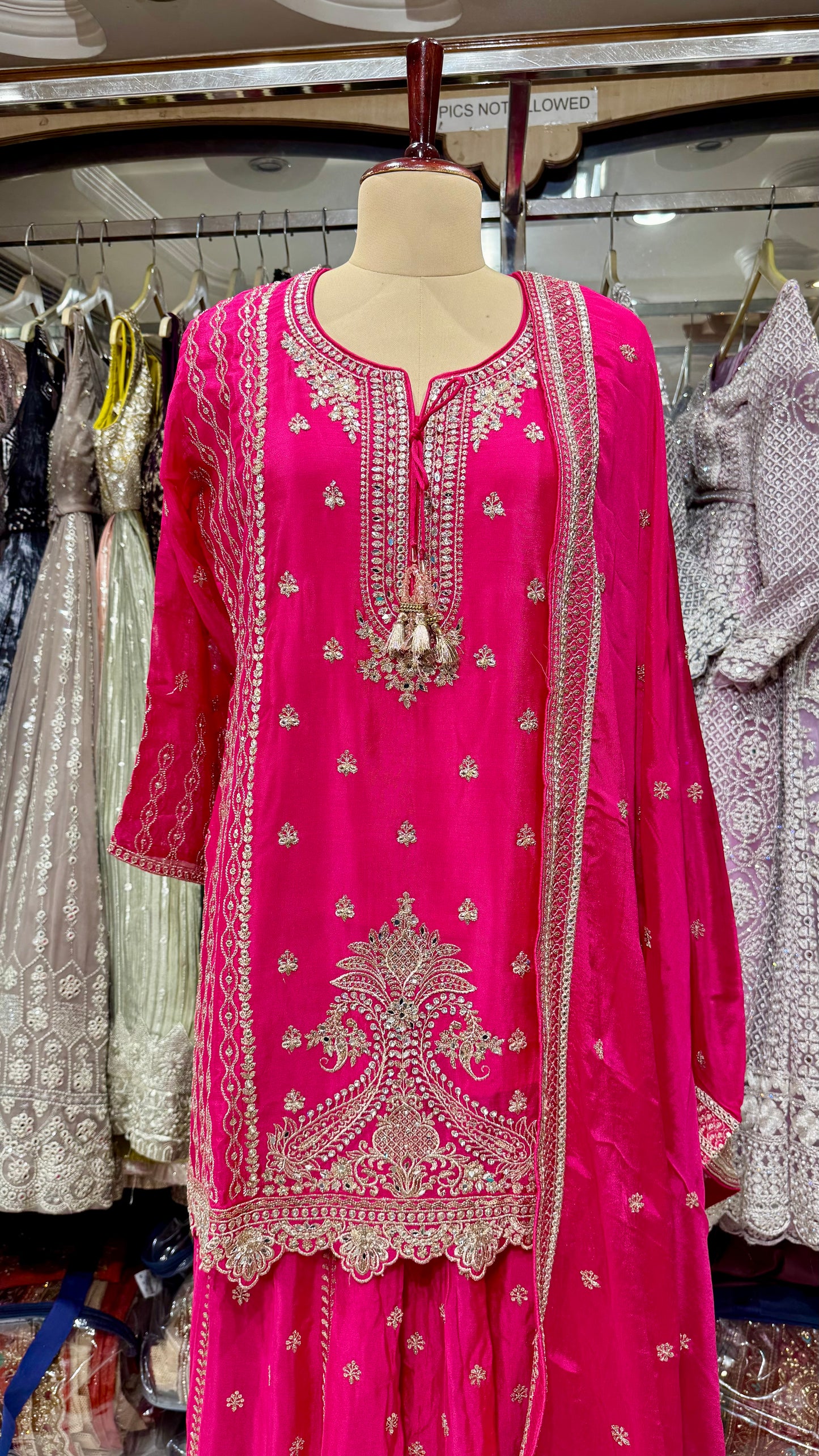 Mazenta pink chinon sharara set