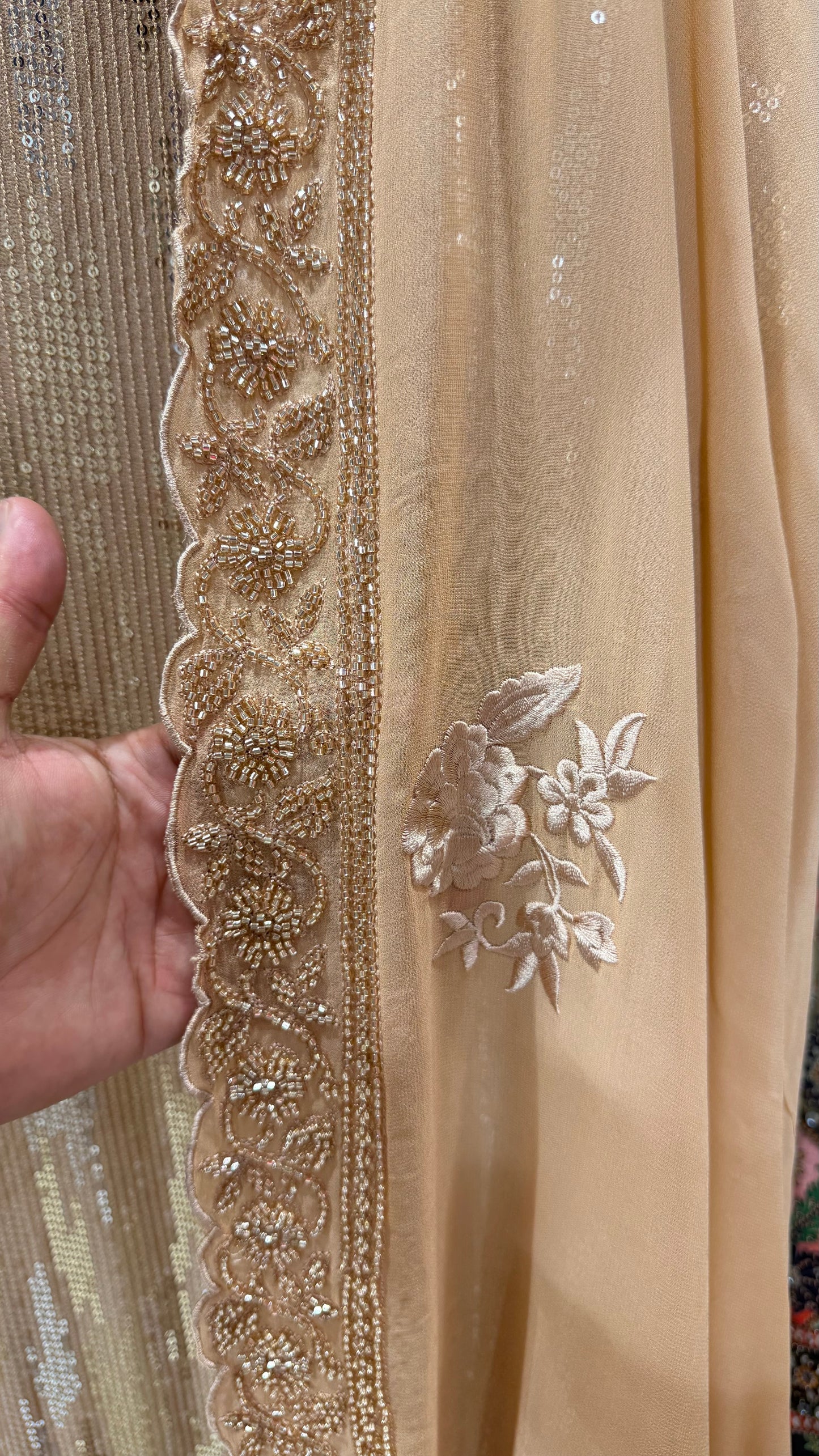 Luxury Unstitched Pure Georgette Handwork Suit with Resham, Sequin & Beads Embroidery | Designer Party Wear Pakistani Style Suit Set
