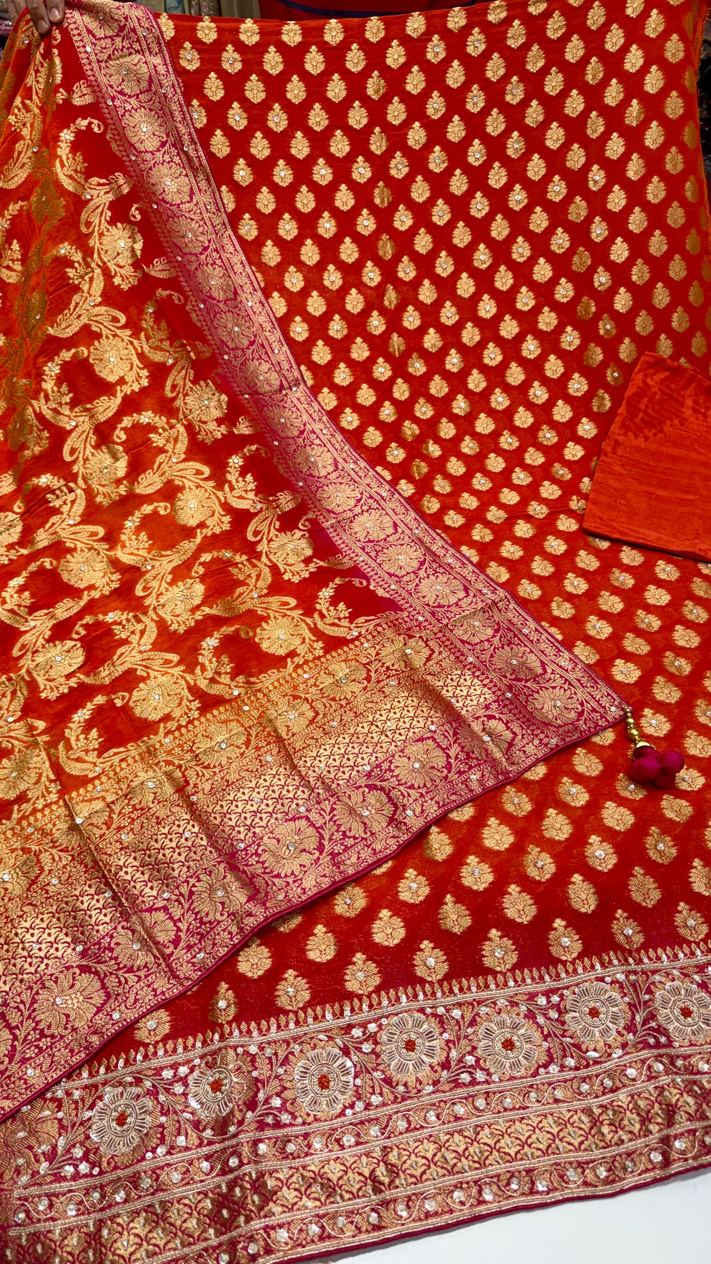 Premium Unstitched Pure Mysore Georgette Embroidered Suit with Designer Mysore Dupatta | Nakshi & Zardozi Handwork | Luxury Wedding Wear