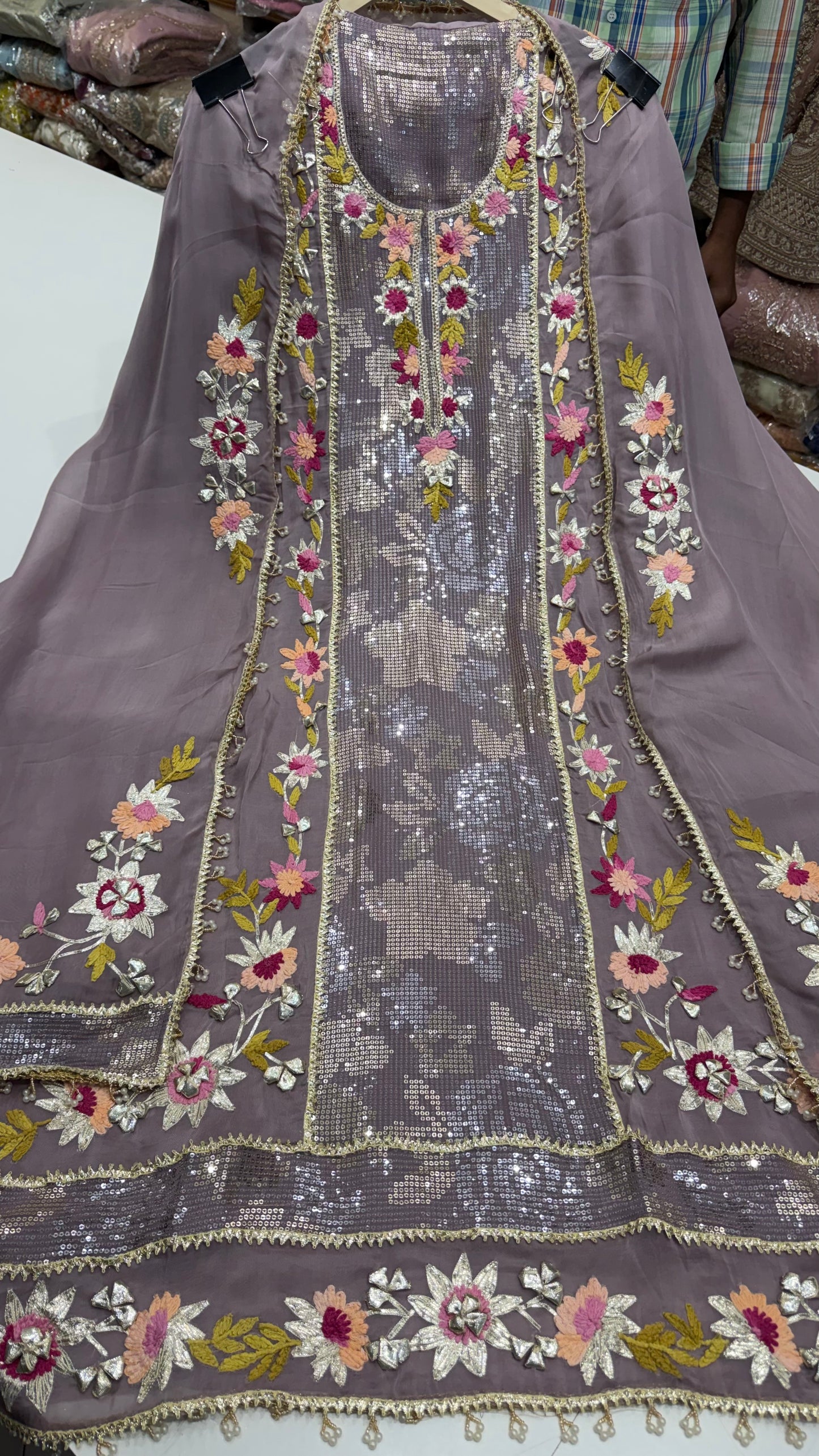 Premium Unstitched Pure Organza Gota Patti Embroidered Suit with Designer Dupatta | Sequin Panel Work Luxury Ethnic Suit