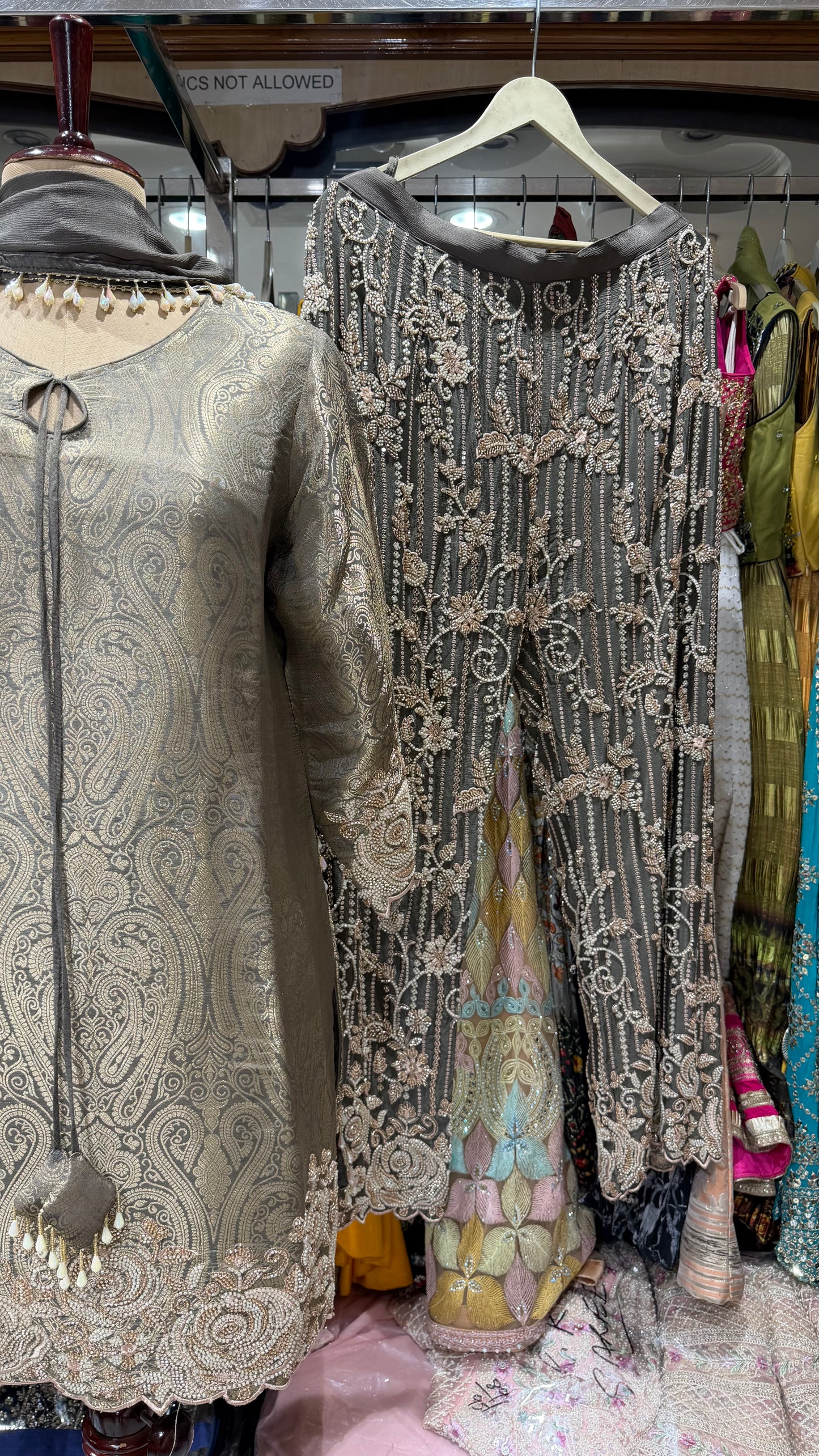 Pure Kheenkhaab Handwork pearls embroided pants suit