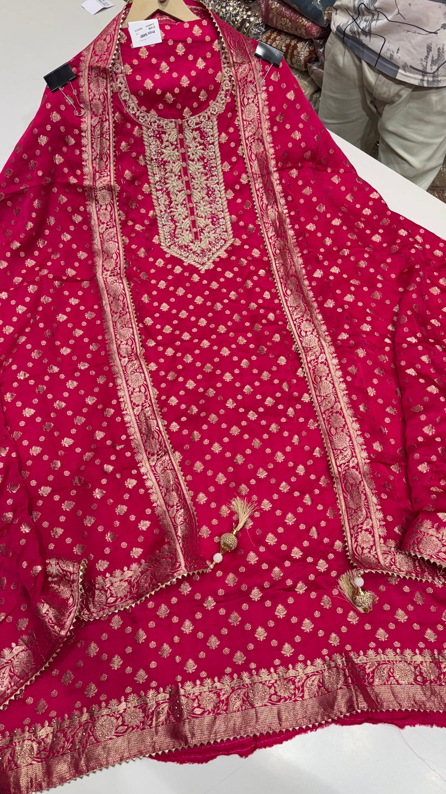 Royal Banarasi Silk Unstitched Suit with Dabka Hand Embroidery