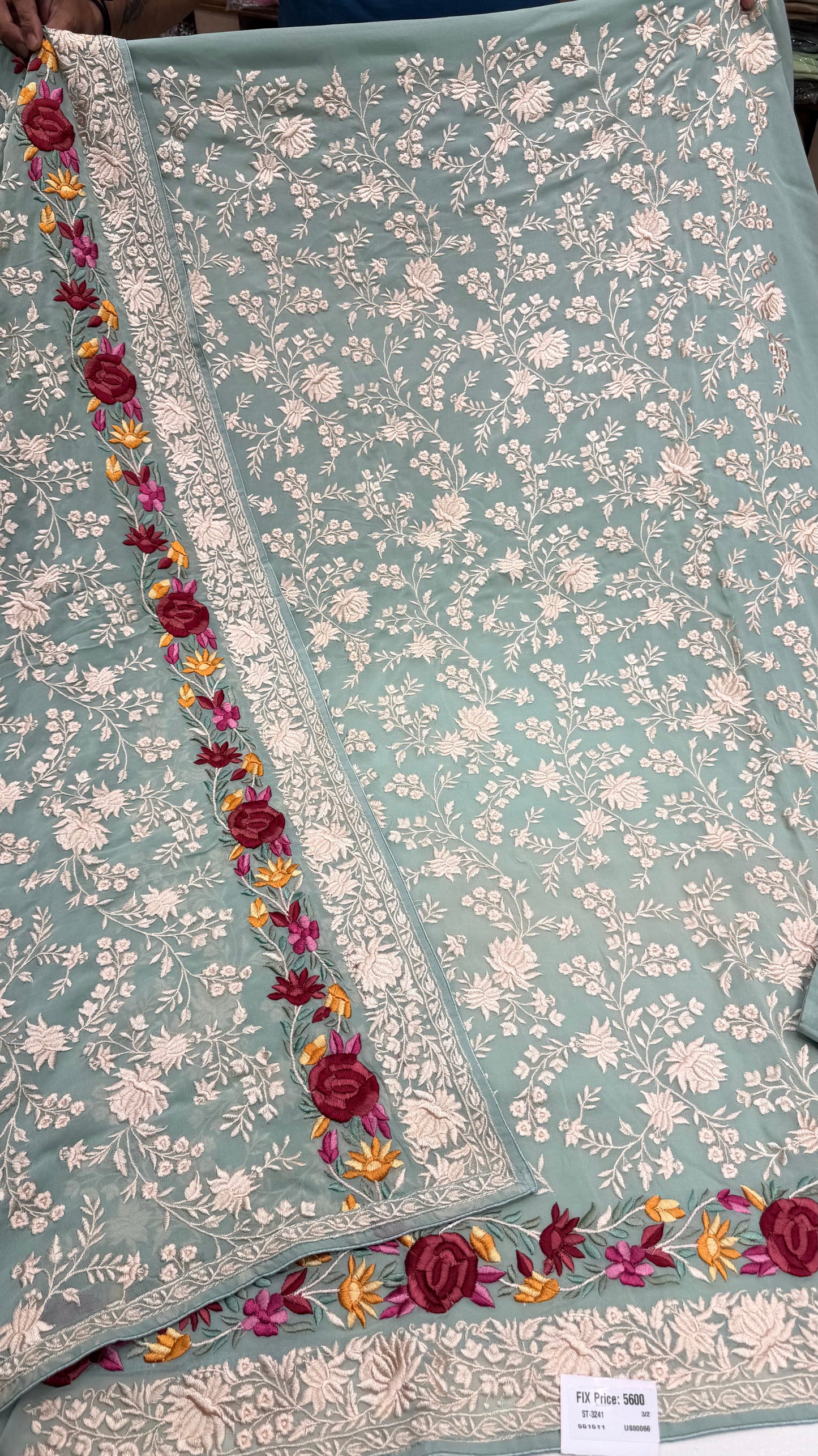 Unstitched Pure Georgette Parsi Embroidered Suit with Heavy Jaal Dupatta | Premium Thread Embroidery | Luxury Designer Party Wear | Opada Silk Bottom