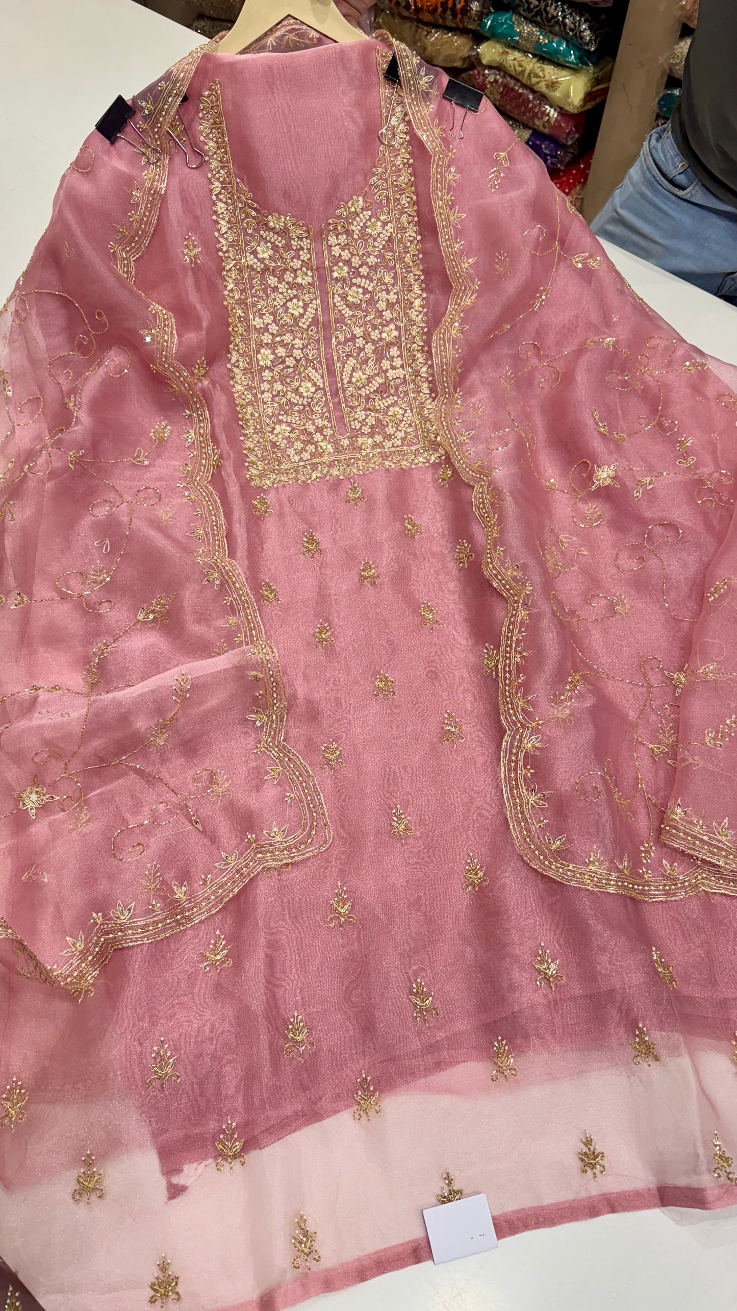 Glass Organza Unstitched Suit with Heavy Zardozi Hand Embroidery