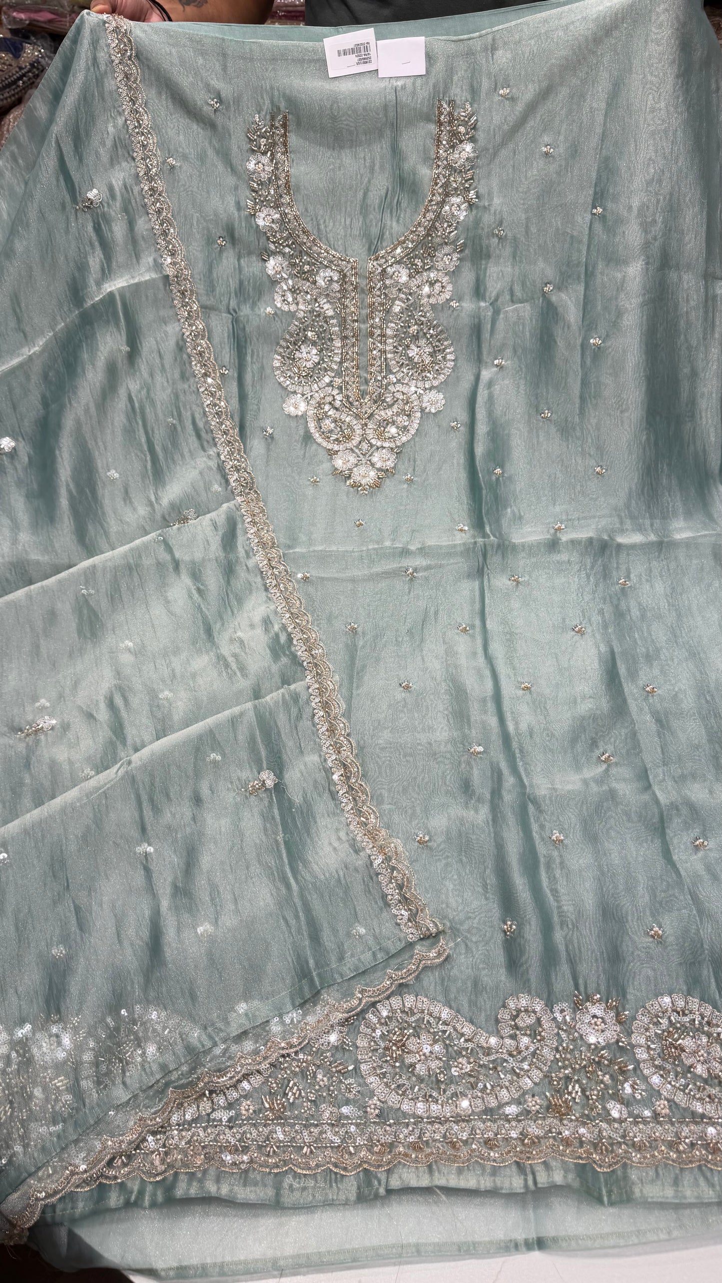 Premium Unstitched Pure Crush Organza Embroidered Suit with Designer Dupatta | Nakshi & Beads Handwork | Luxury Party Wear