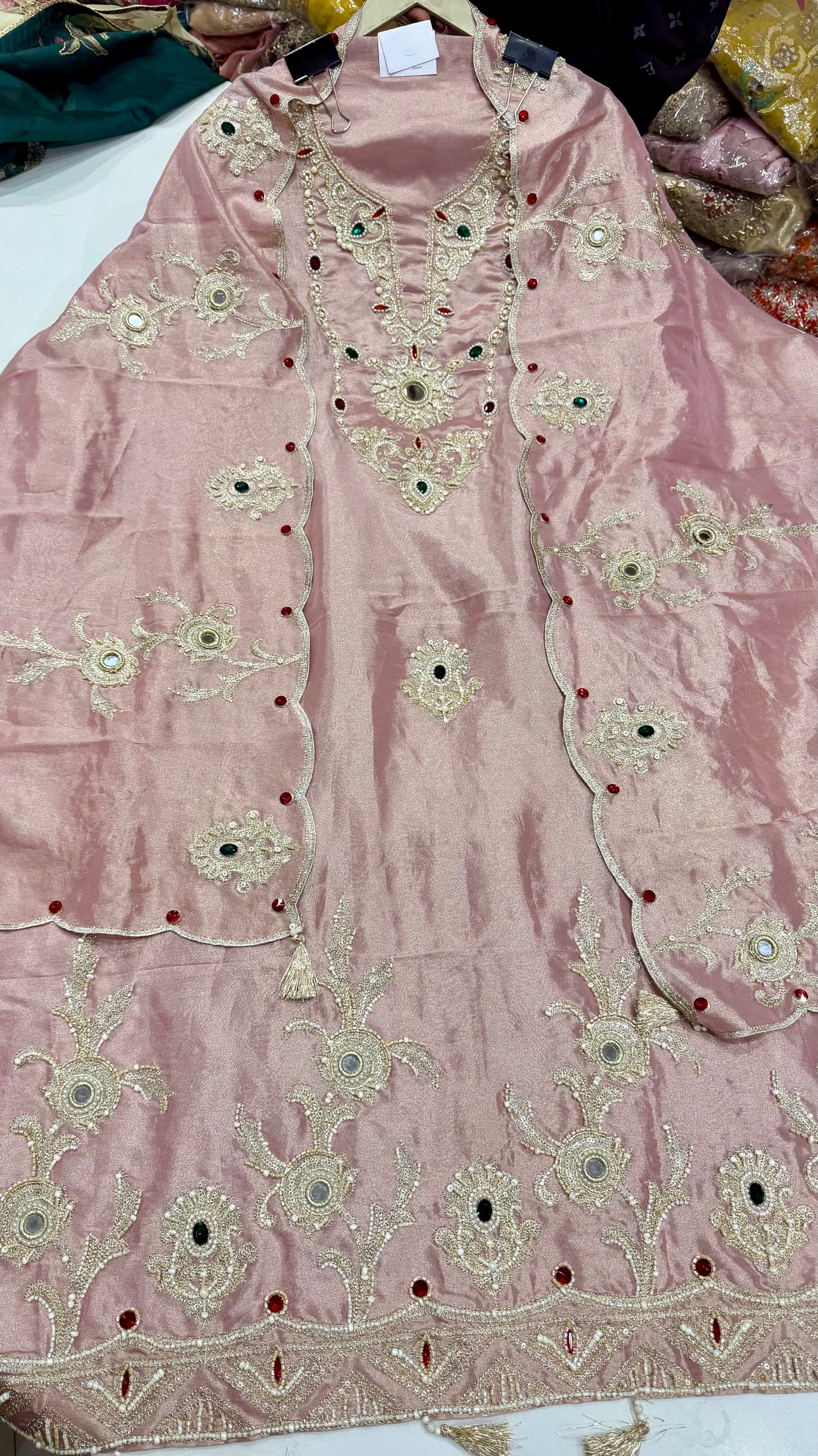 ✨ Shimmer Tissue Rajwada Work Unstitched Suit Set