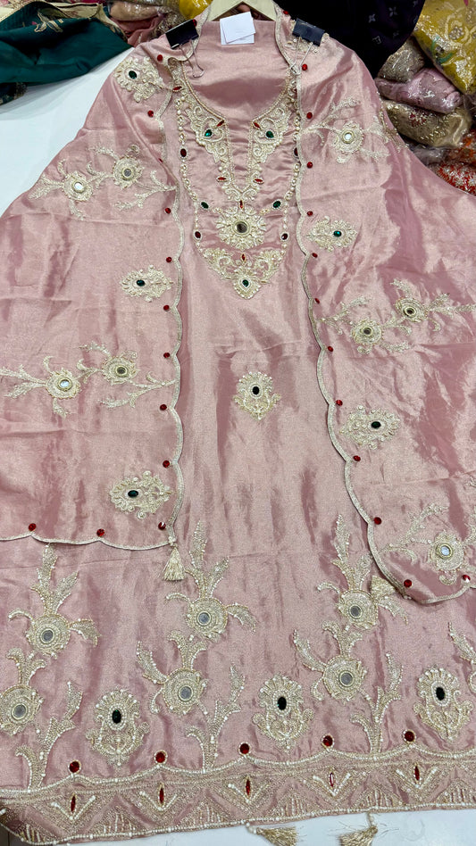 ✨ Shimmer Tissue Rajwada Work Unstitched Suit Set