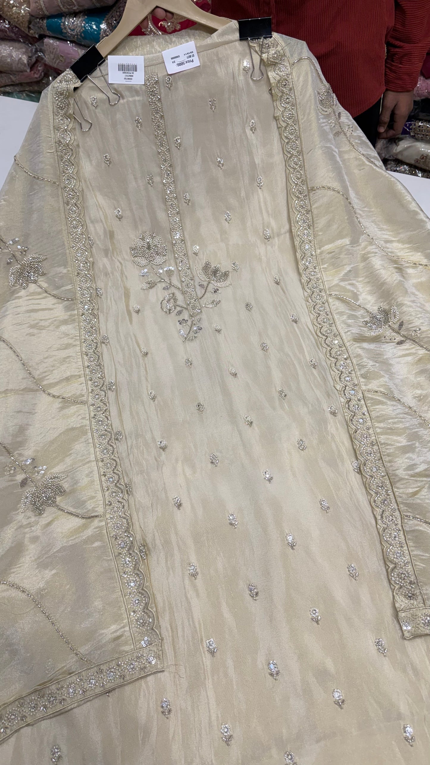 Premium Pure Tissue Hand-Embroidered Unstitched Suit Set