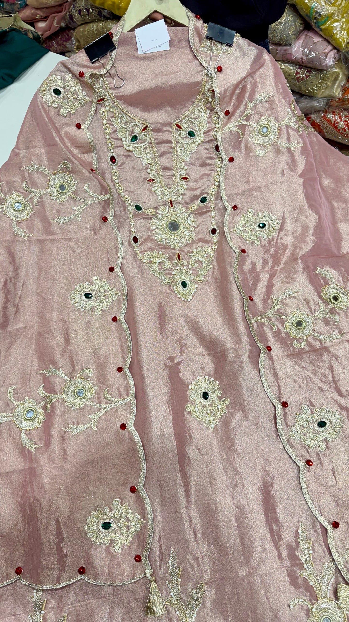 ✨ Shimmer Tissue Rajwada Work Unstitched Suit Set