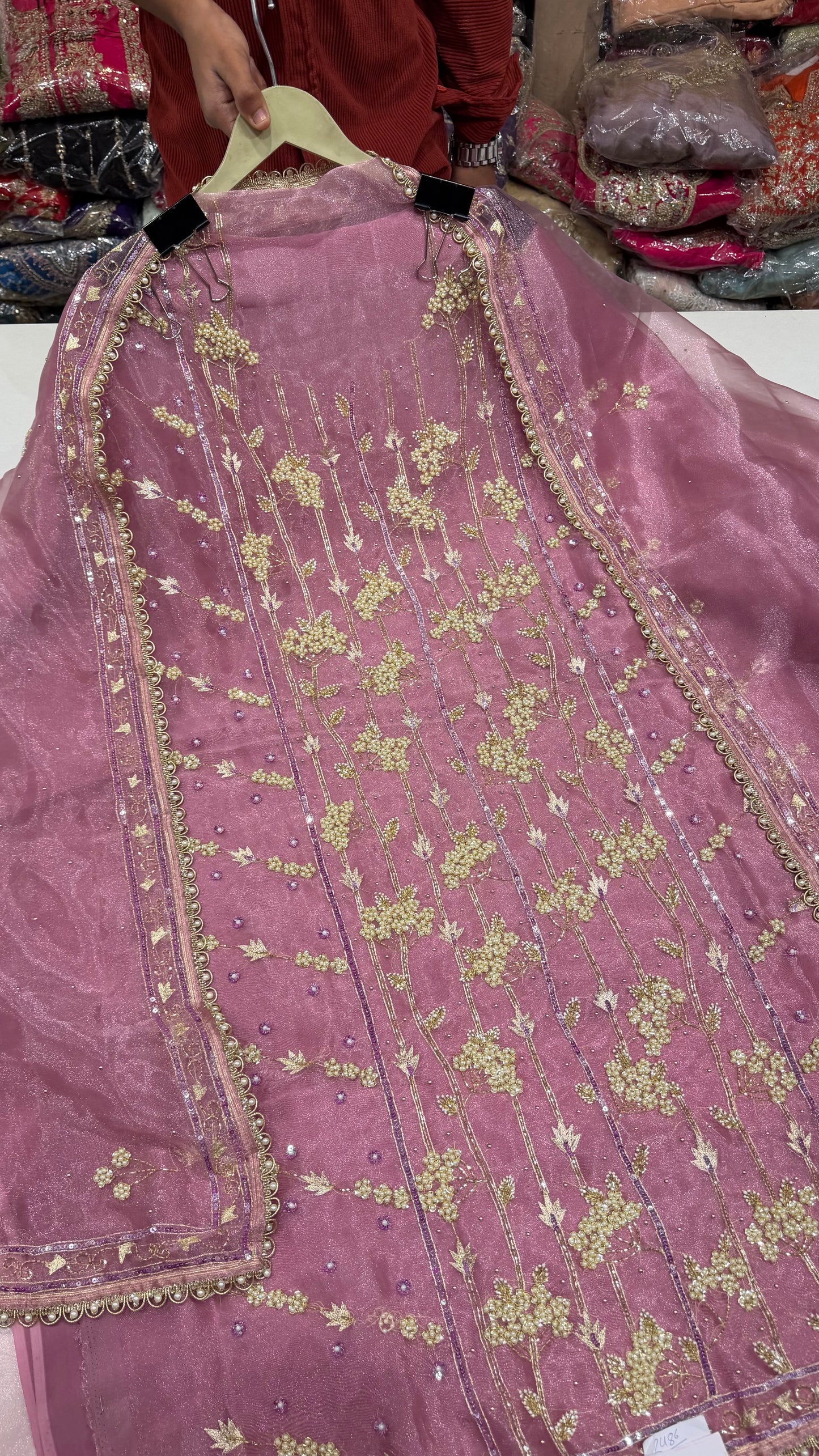 ✨ Elegant Pearl Bloom Pure Organza Unstitched Suit Set