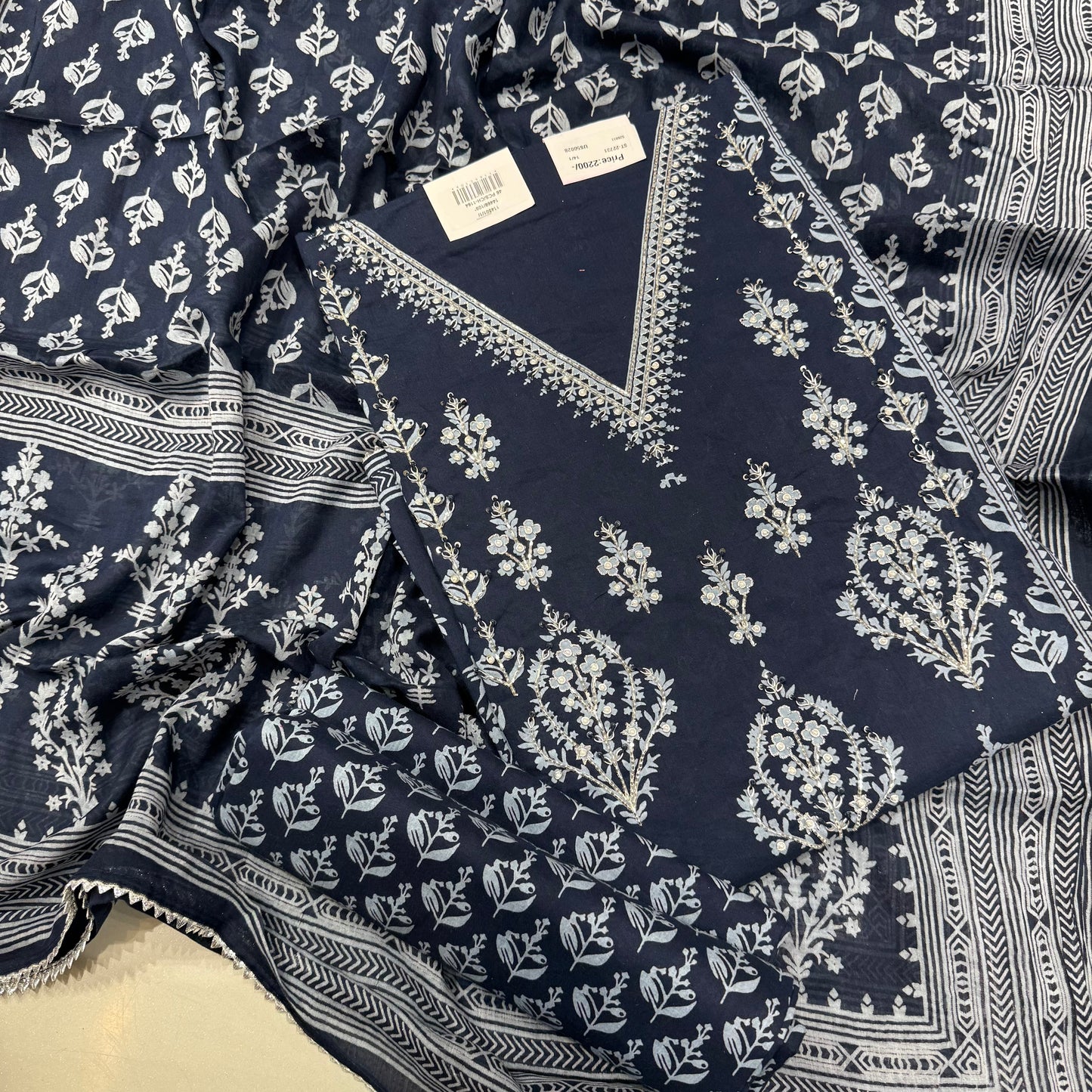 Navy blue Cotton printed suit set
