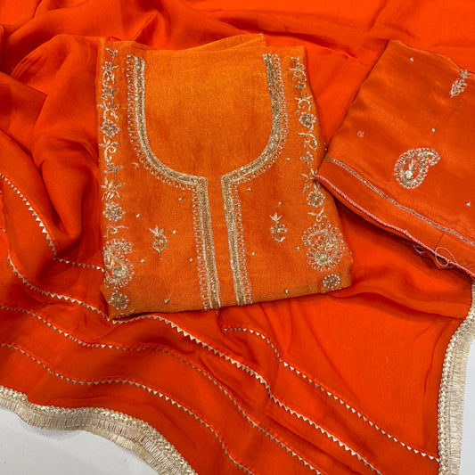 Orange Crush tissue boutique handwork suit set with bottom work