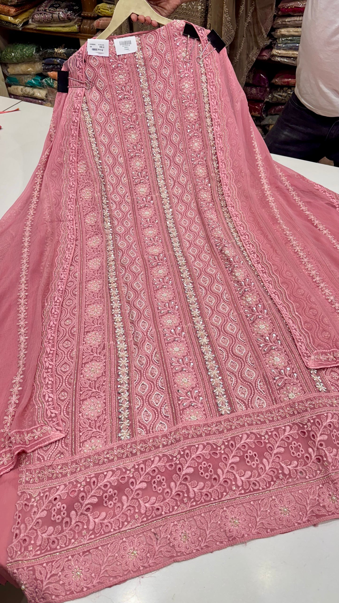 Lakhnavi georgett pearls work suit set