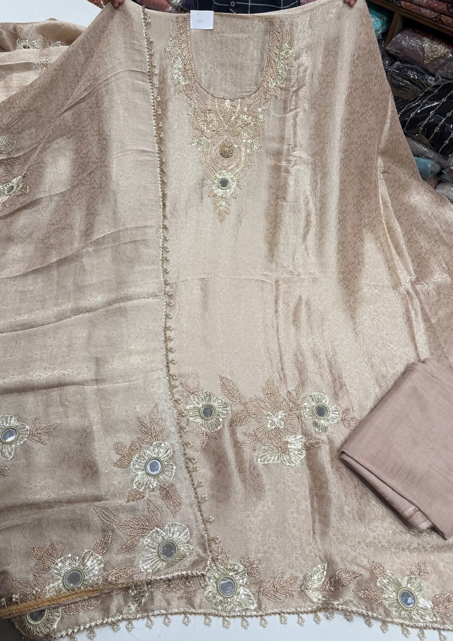 ✨ Meher Self Tissue Luxury Unstitched Suit Set