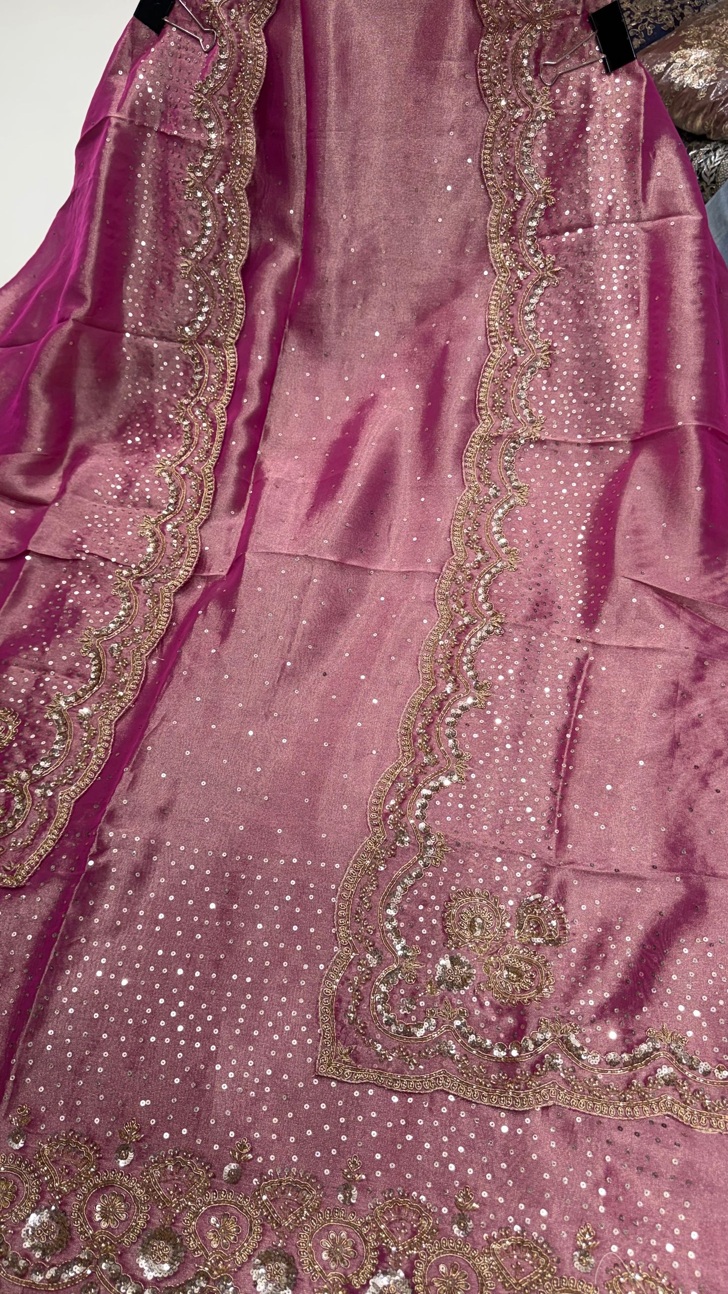 Luxury Unstitched Pure Tissue Hand Embroidered Suit with Heavy Dupatta | Premium Designer Wedding, Party & Festive Wear Dress Material