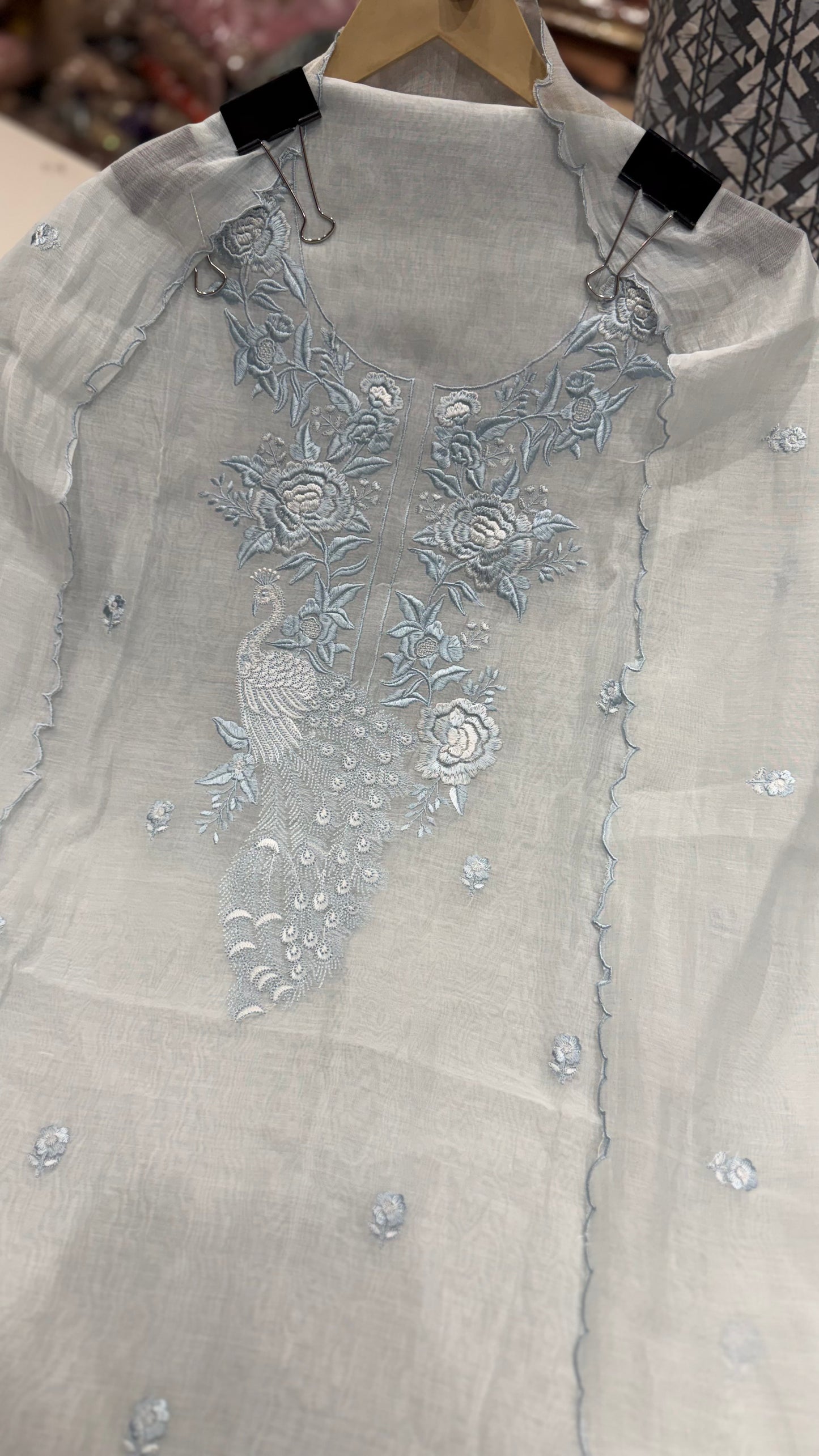 Luxury Pure Mul Mul Cotton Unstitched Suit with Tone-on-Tone Embroidery & Cutwork Scalloped Dupatta | Premium Summer Cotton Dress Material