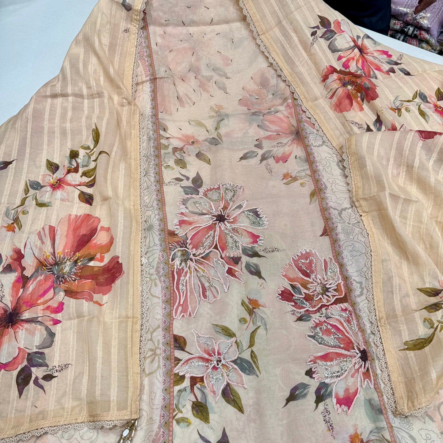 Trendy Pure Mul Mul Cotton Hand-Embroidered Suit with Digital Printed Dupatta & Cotton Bottom