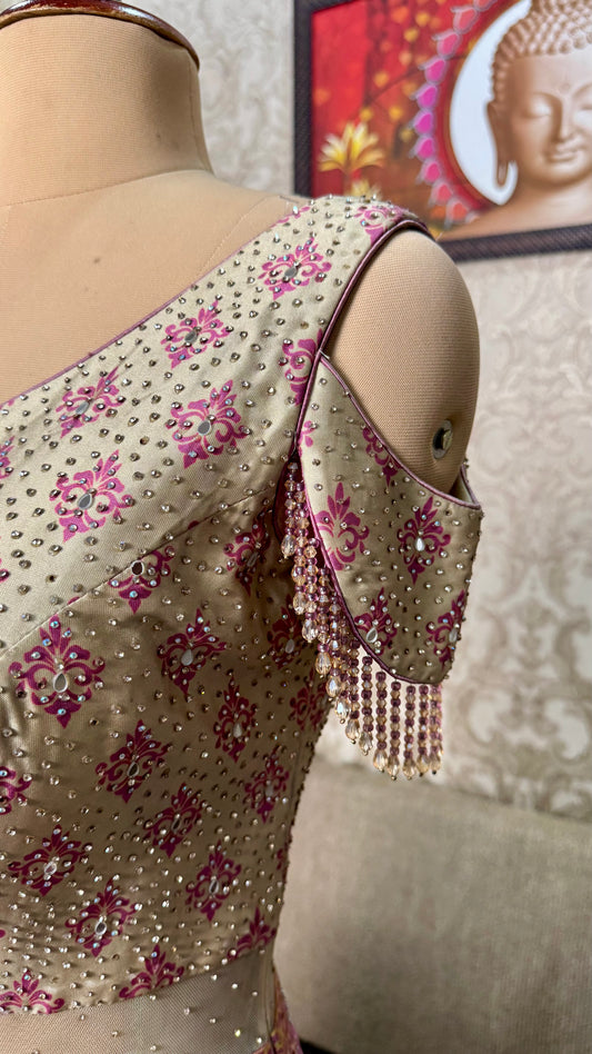 Elegant Readymade Pure Silk Printed Floor-Length Anarkali with Net Dupatta (Free Size up to 44 Bust)