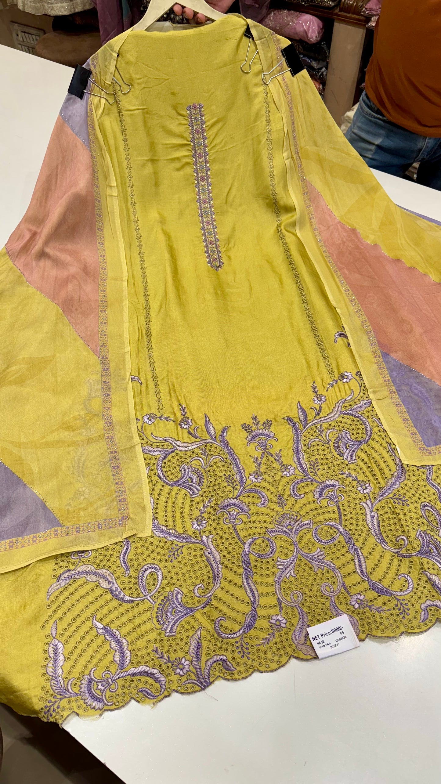 Opada Silk Unstitched Embroidered Suit with Printed Chinon Dupatta