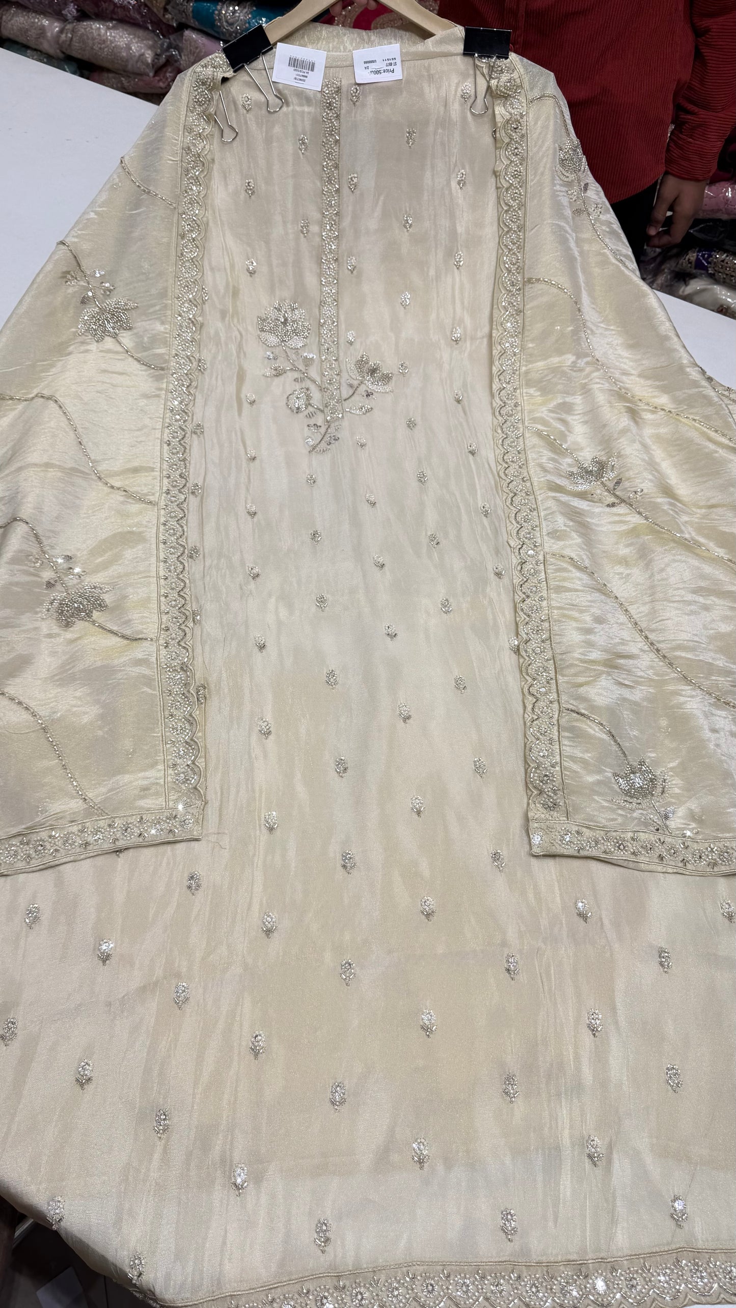 Premium Pure Tissue Hand-Embroidered Unstitched Suit Set