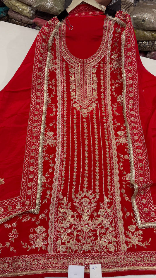 Royal Bridal Crepe Zardozi Handworked Unstitched Suit Set